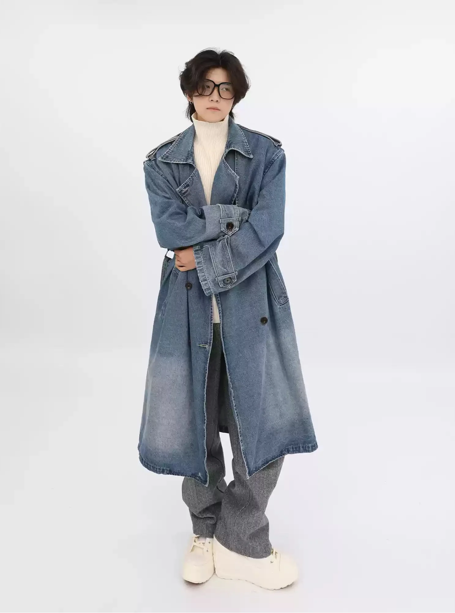 Long Denim Trench Coat