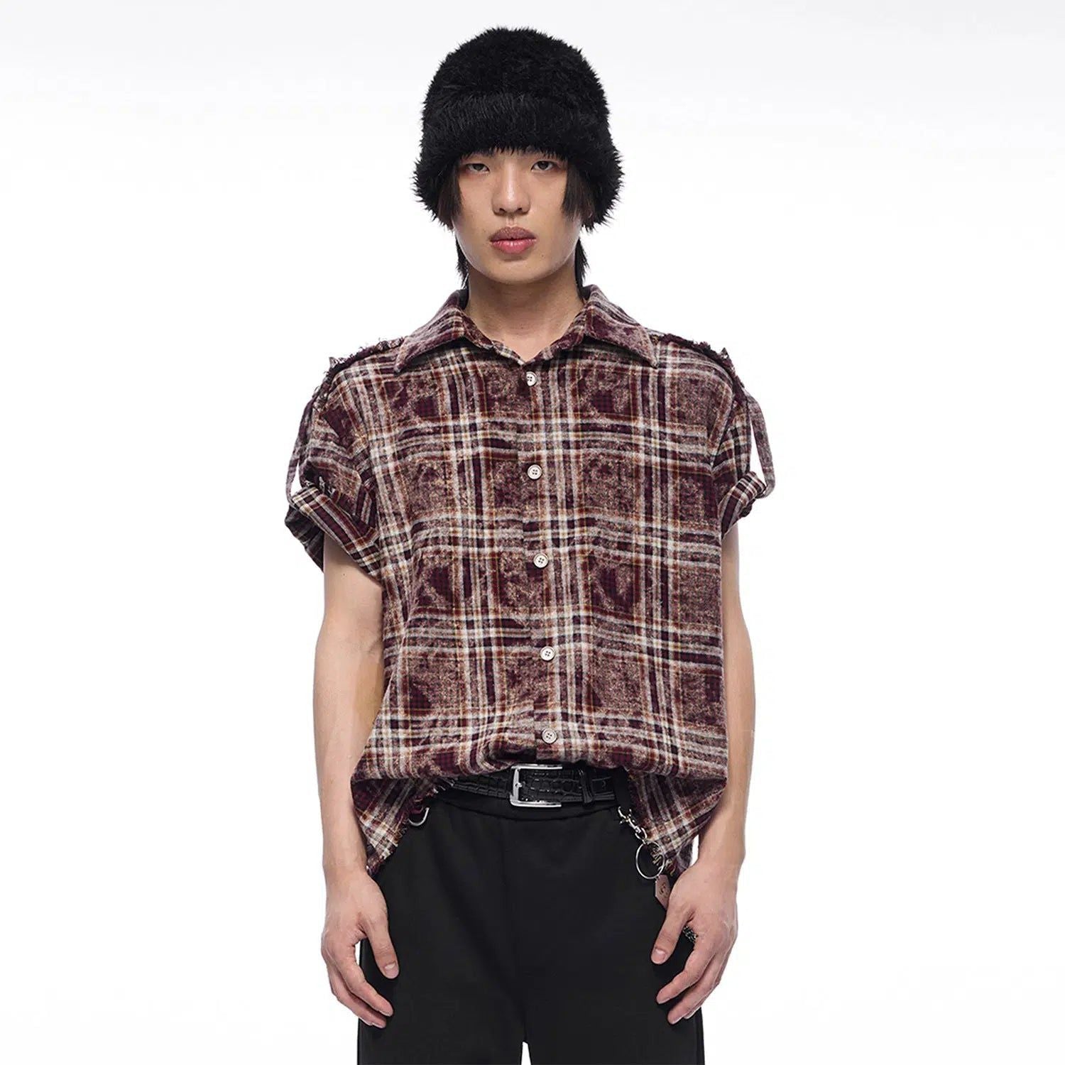 Raw Edge Plaid Shirt - chiclara