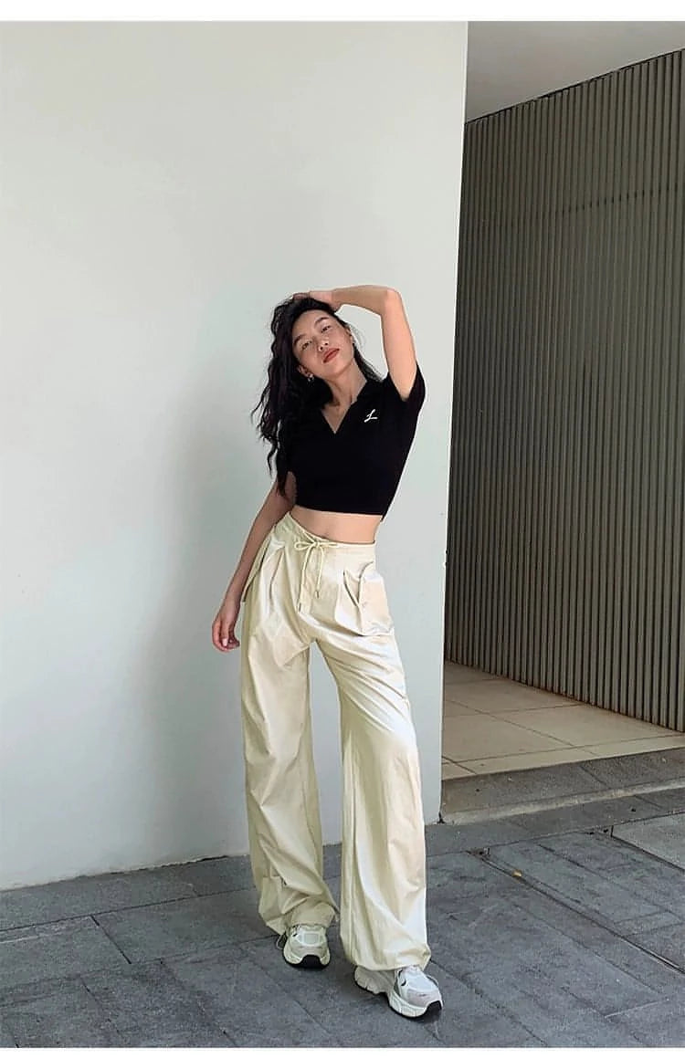 American Retro Wide-Leg Work Pants - chiclara