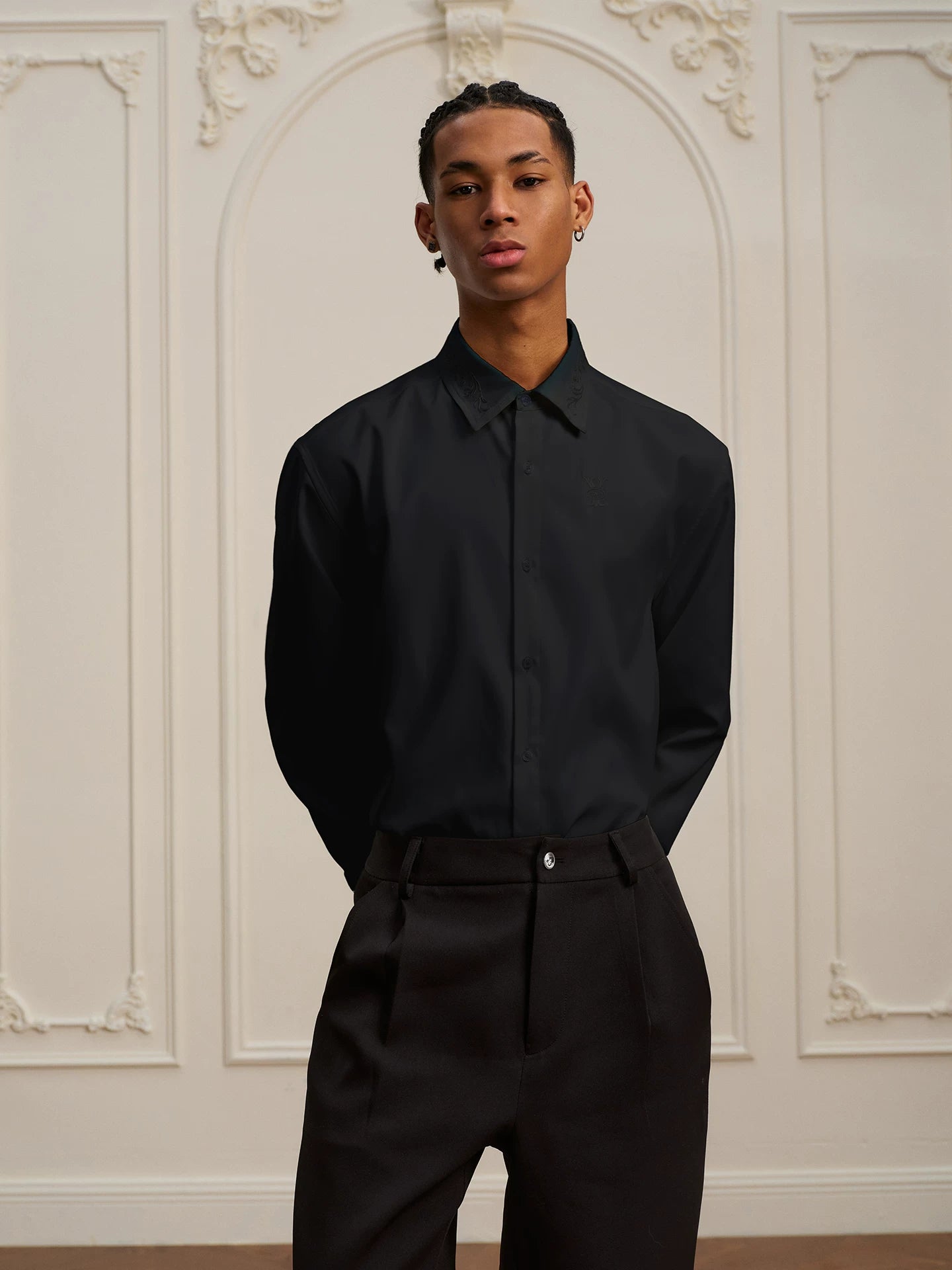 Baroque Embroidery Simple Casual Lapel Long-sleeve Shirt