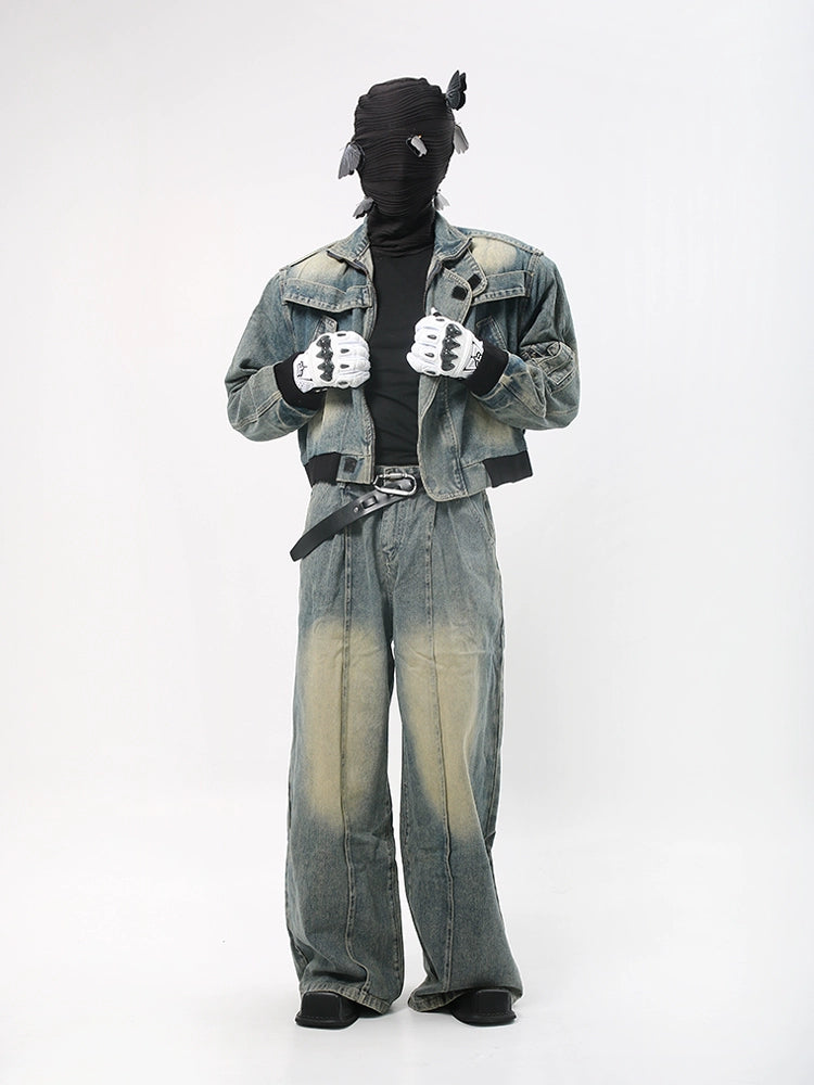 Vintage-Wash Denim Jacket and Wide-Leg Jeans