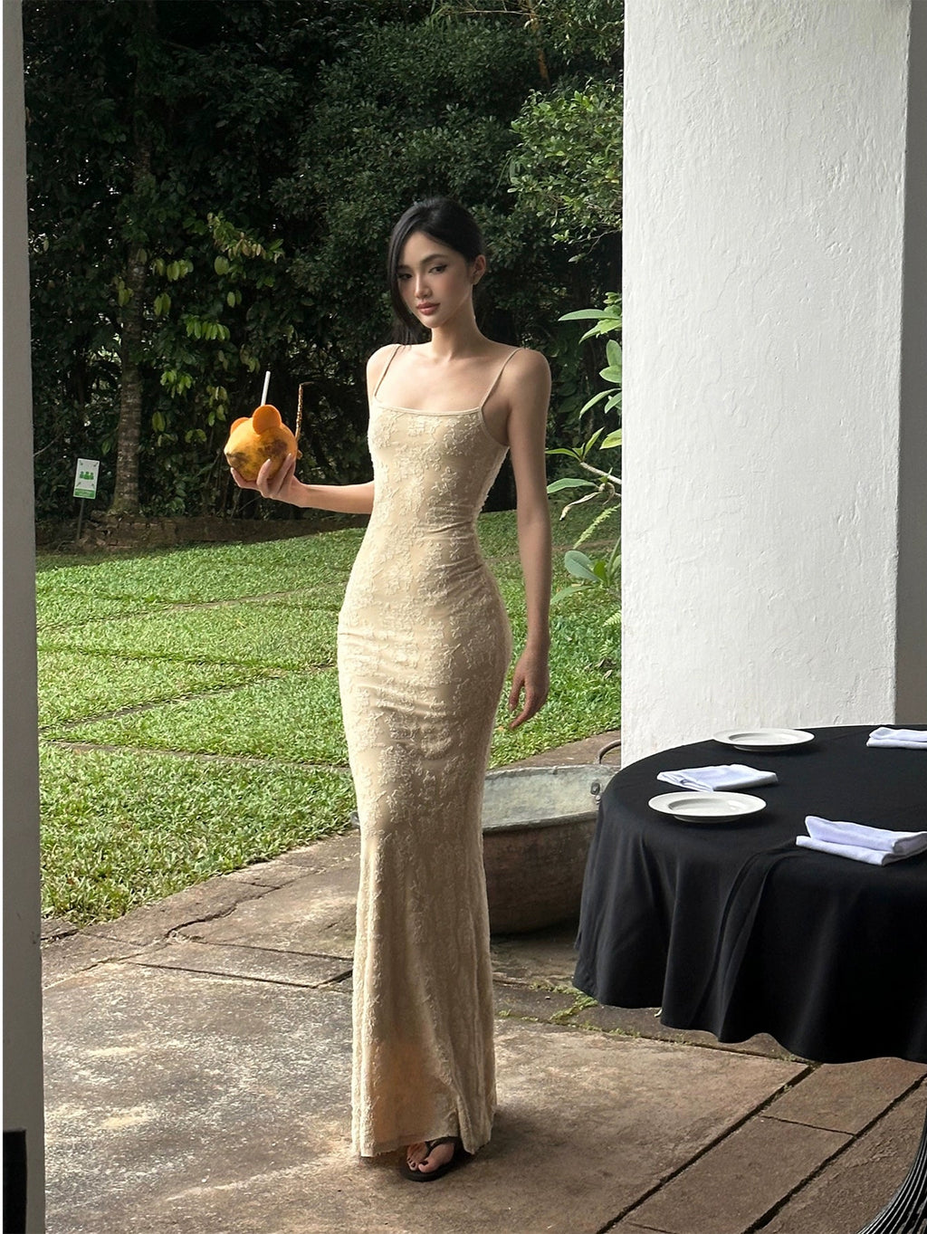 Beige Lace Mermaid Maxi Dress | Chiclara