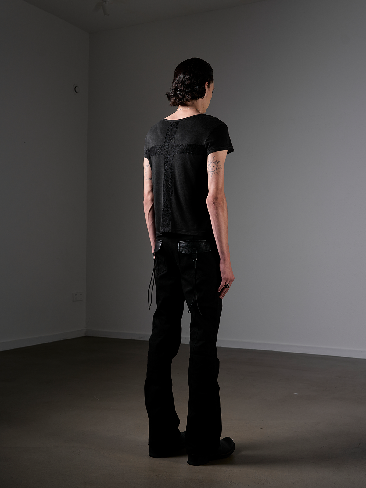 Scimitar Canvas Black Leather-Trim Flare Trousers