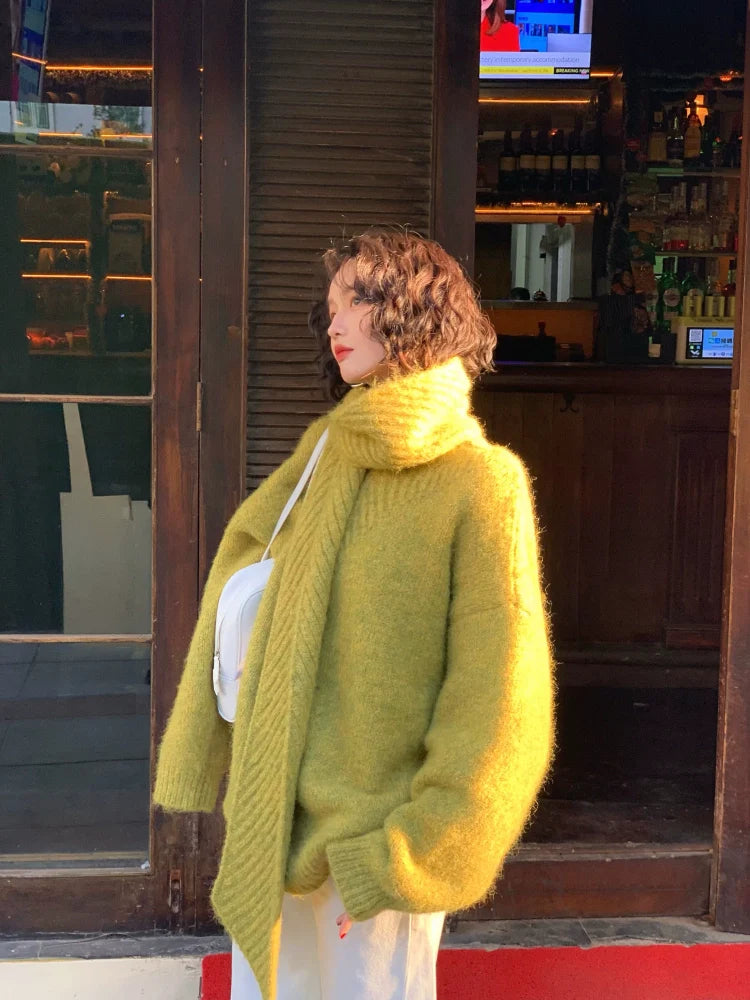 Fuzzy Oversized Sweater with Scarf