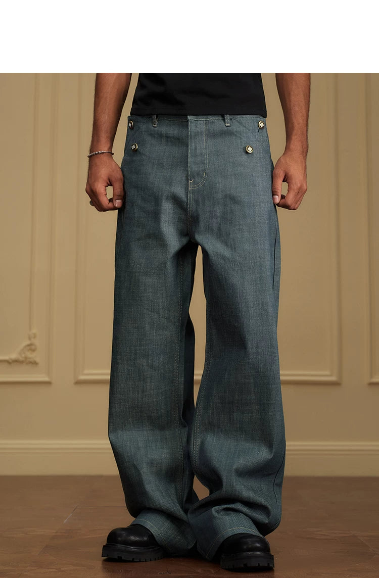 Paneled Pocket Wide Leg Jeans