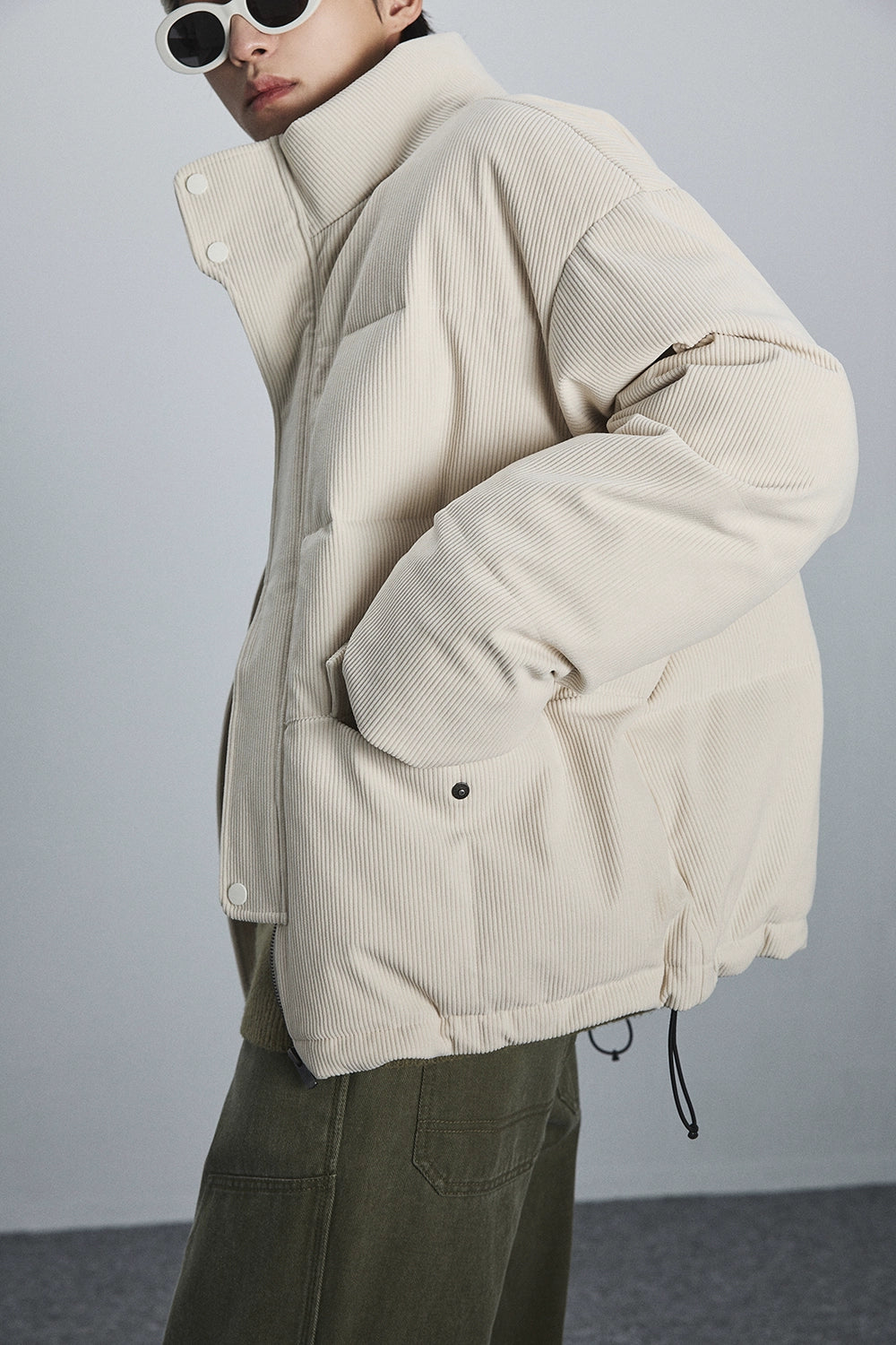 Retro Double-Layer Placket Down Puffer Jacket