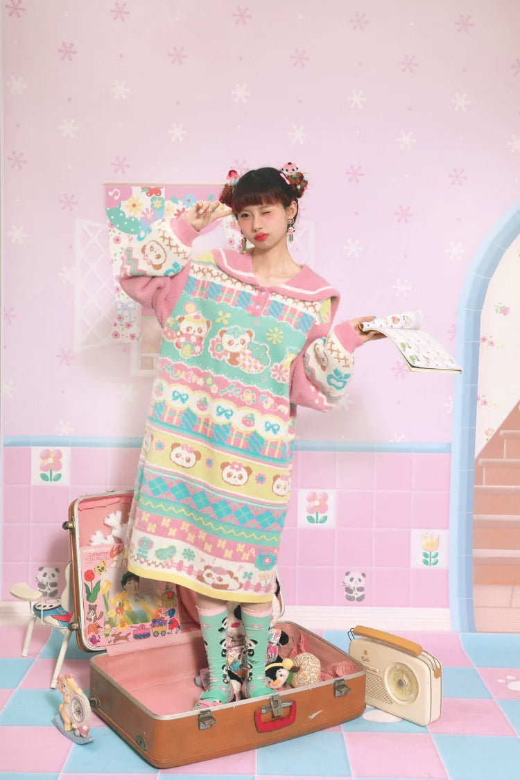 Sweet Panda Fair Isle Sailor Dress