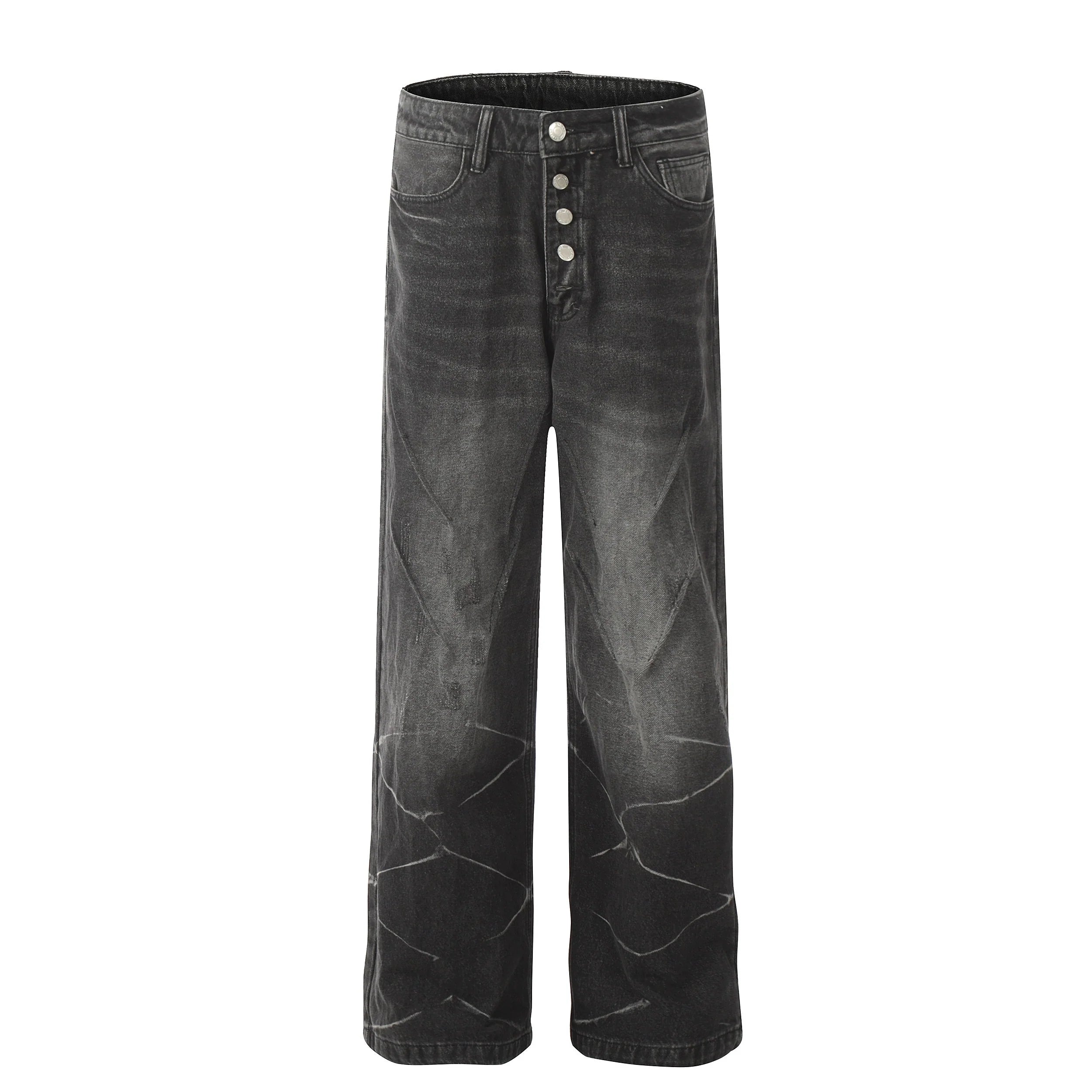 Black Marble Wash Wide-Leg Jeans