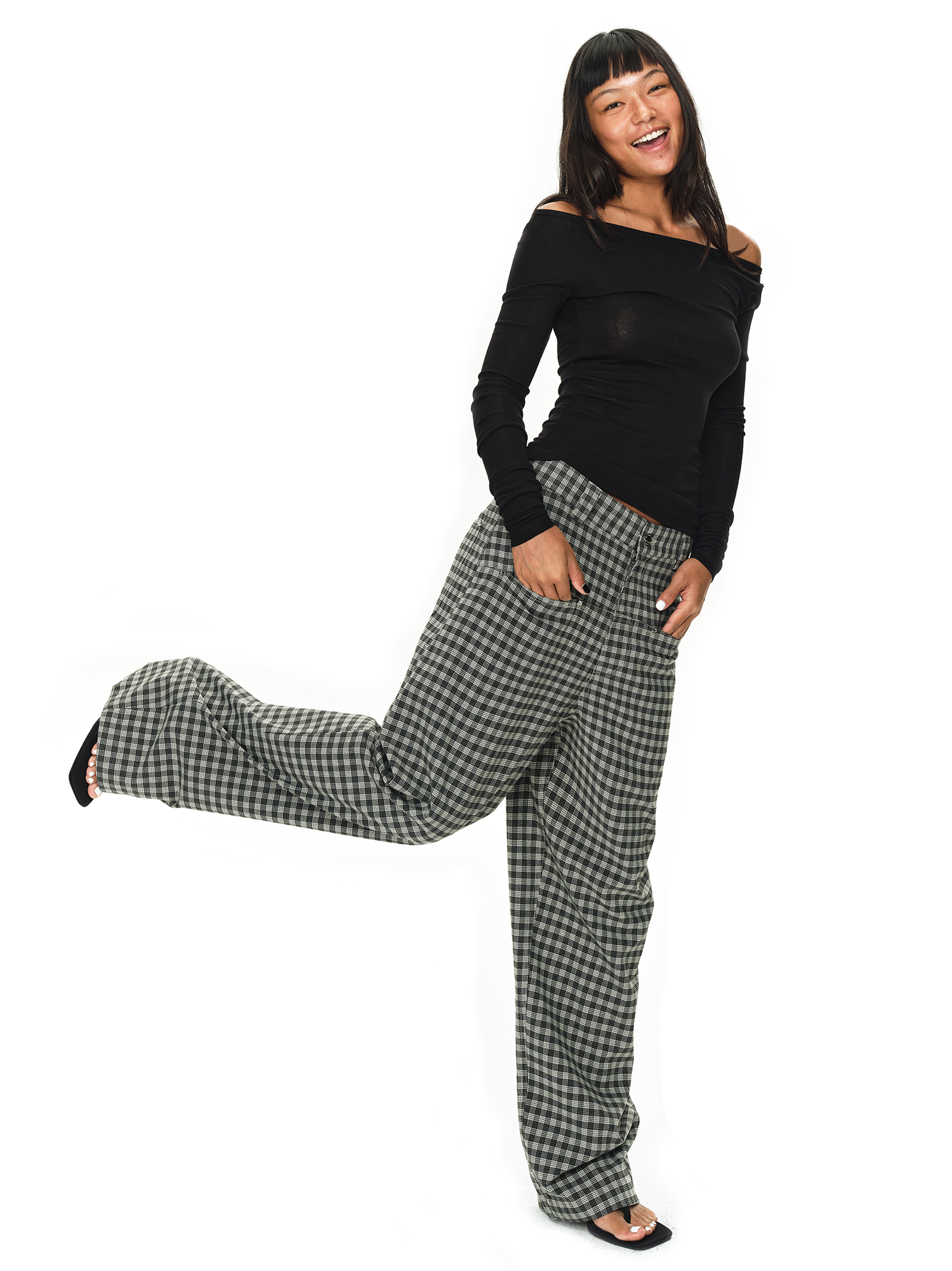 Grey and Black Checkered Loose Casual Pants