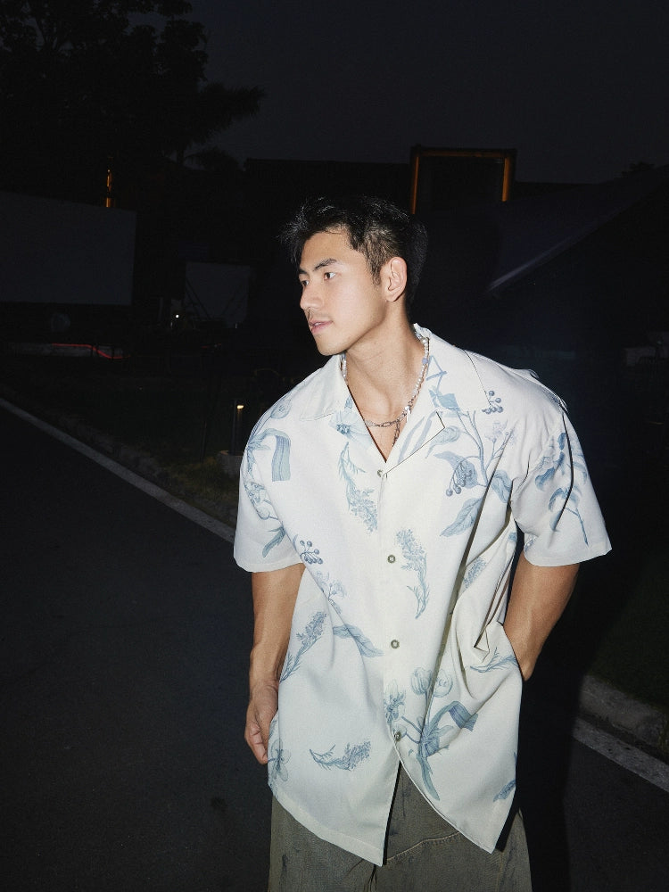 White Botanical Print Shirt