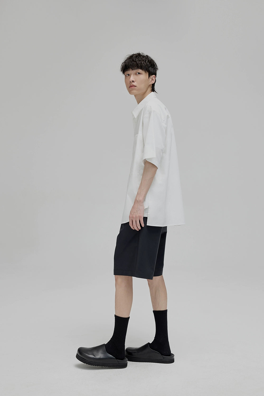 Square Collar Patch Pocket Short Sleeve Shirt