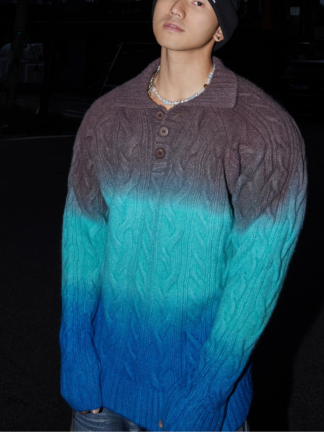Sunset Fade Ombre Cable Knit Sweater