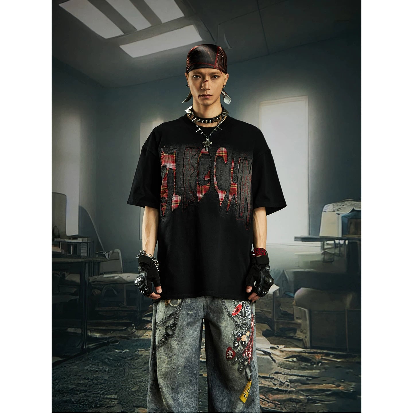 Bleached Shred Plaid Slash Tee