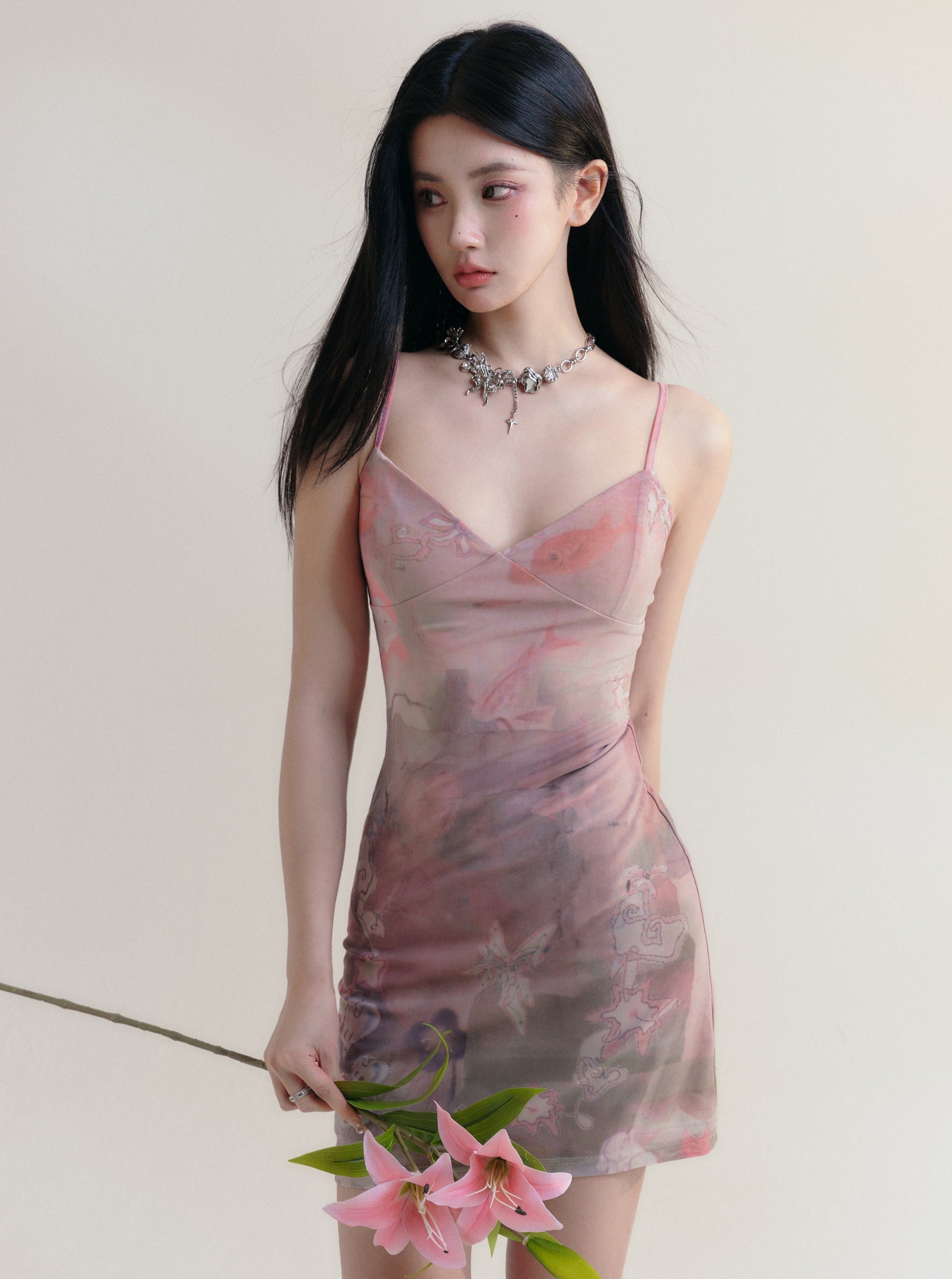 Watercolor Floral Satin Slip Dress