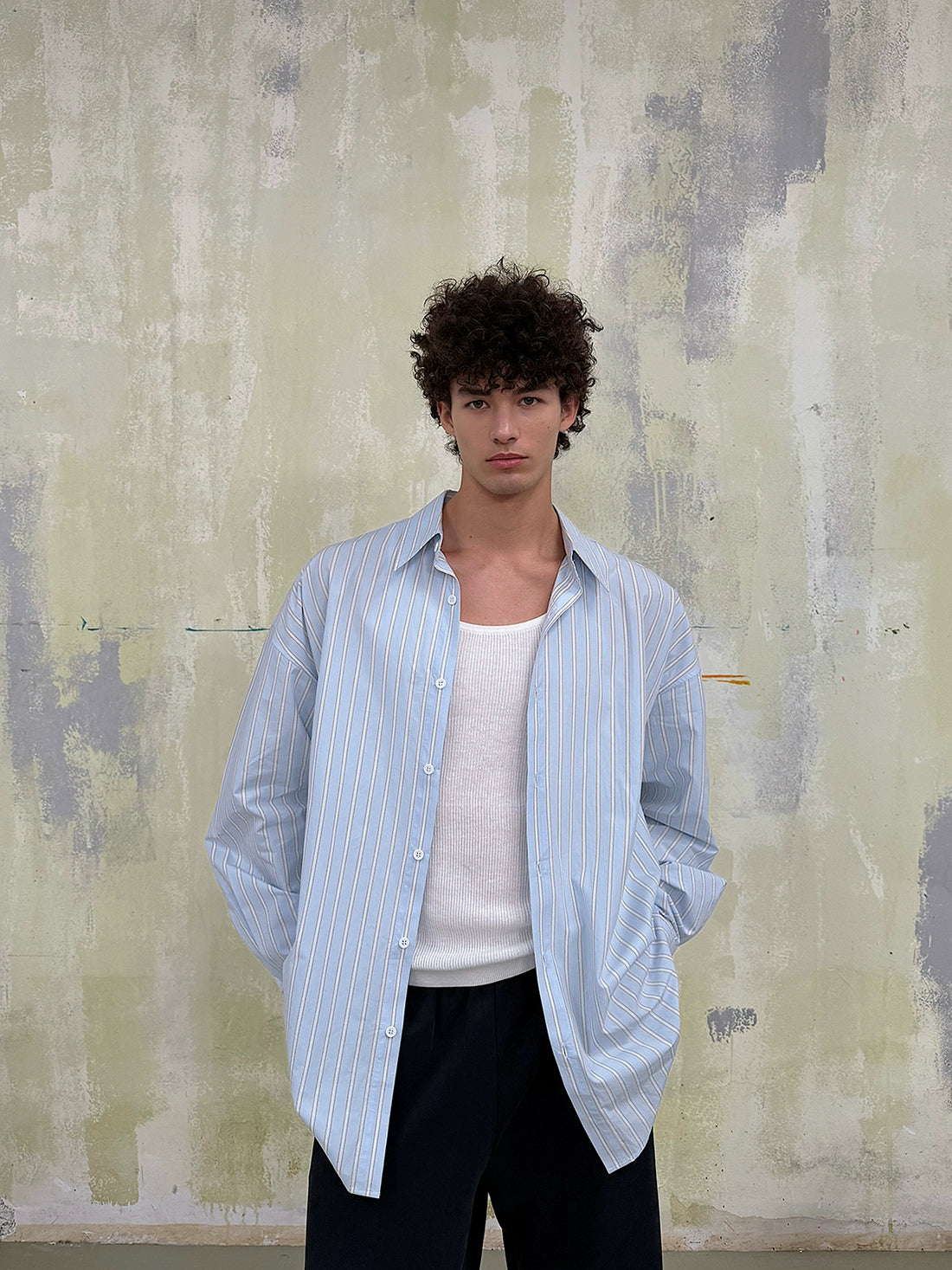Oversized Blue Striped Button Up Shirt