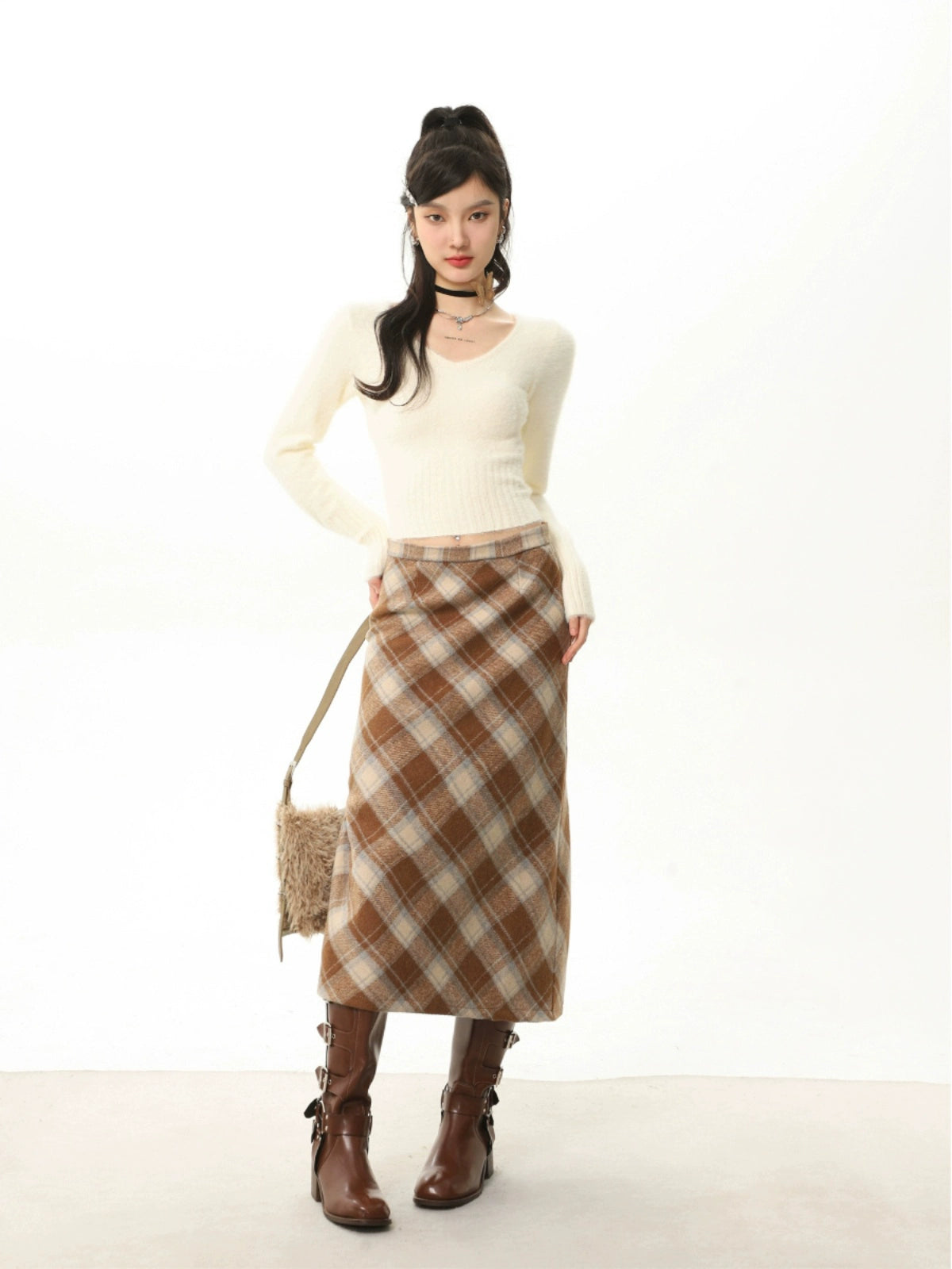 High-Waisted Plaid Skirt