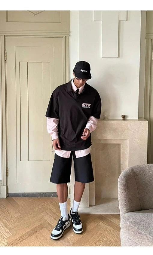 Weave Studio Layered Polo And Pinstripe Shirt Set - Black Ctv Logo Polo Over Pink Button-Down