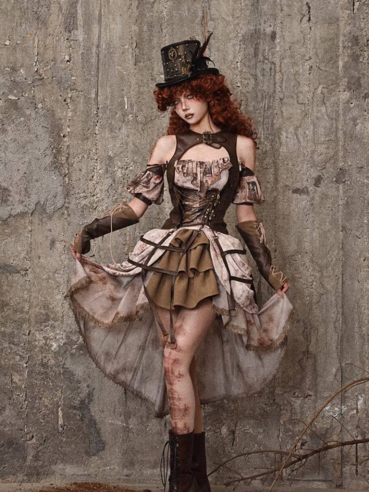 Steampunk Leather Corset with Buckle Straps and Garter Attachments