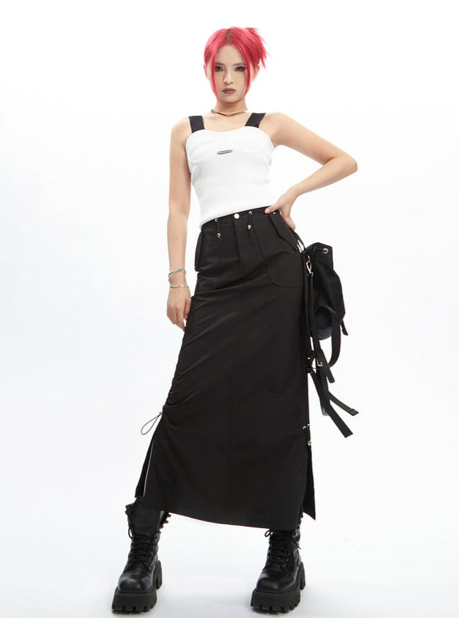 Black Gothic Cargo Maxi Skirt