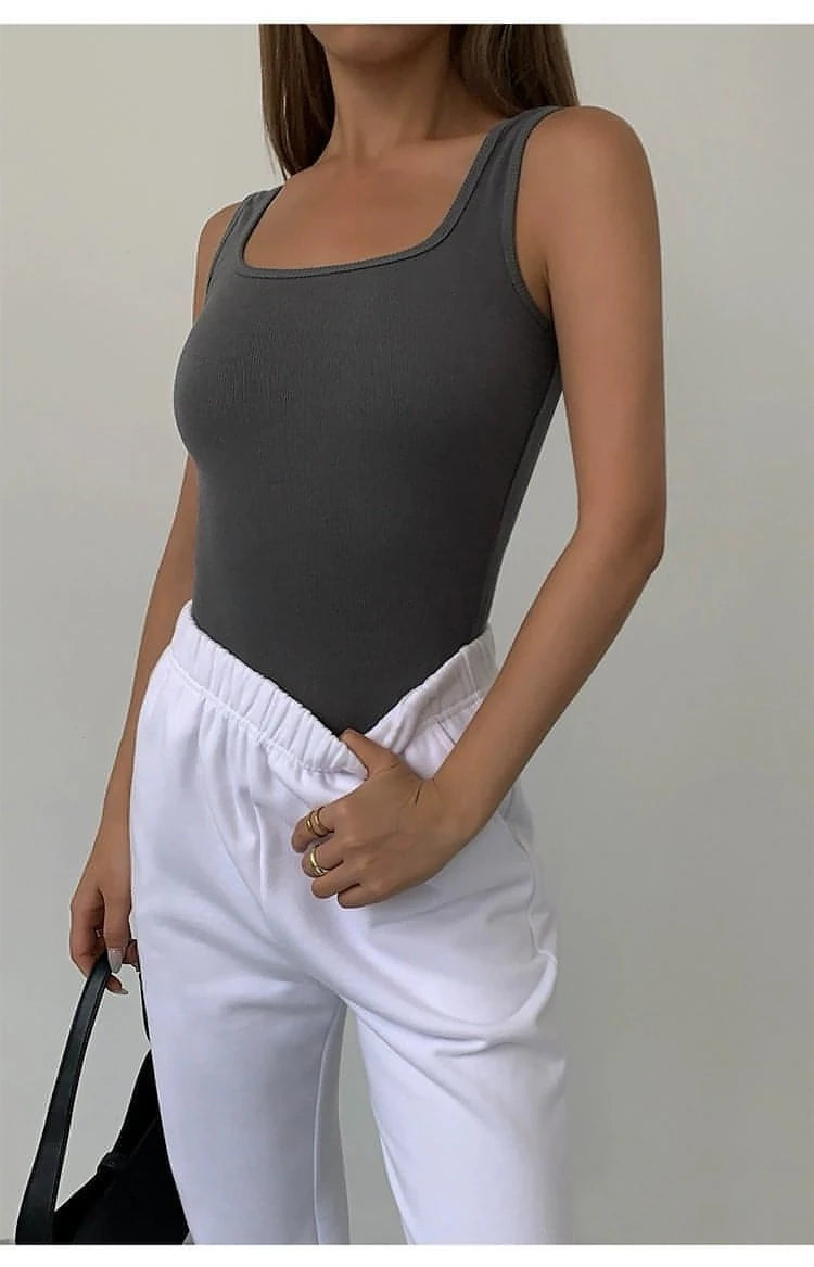 Summer Collection - Black Knitted Square Neck Camisole Top - chiclara