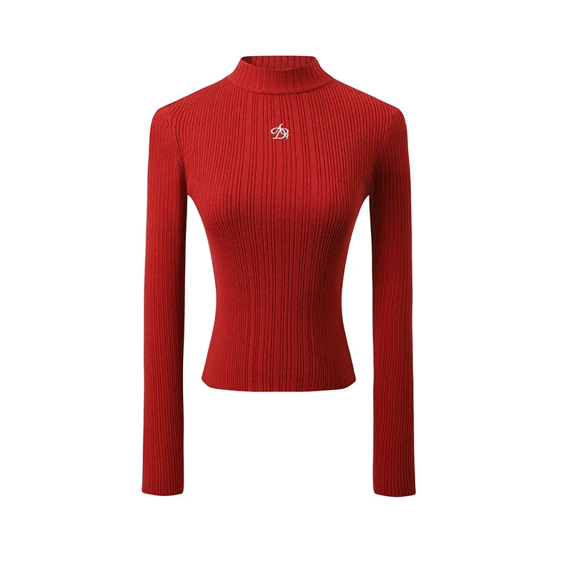 Ribbed Mock Neck Sweater - Fitted Long Sleeve Crop Top