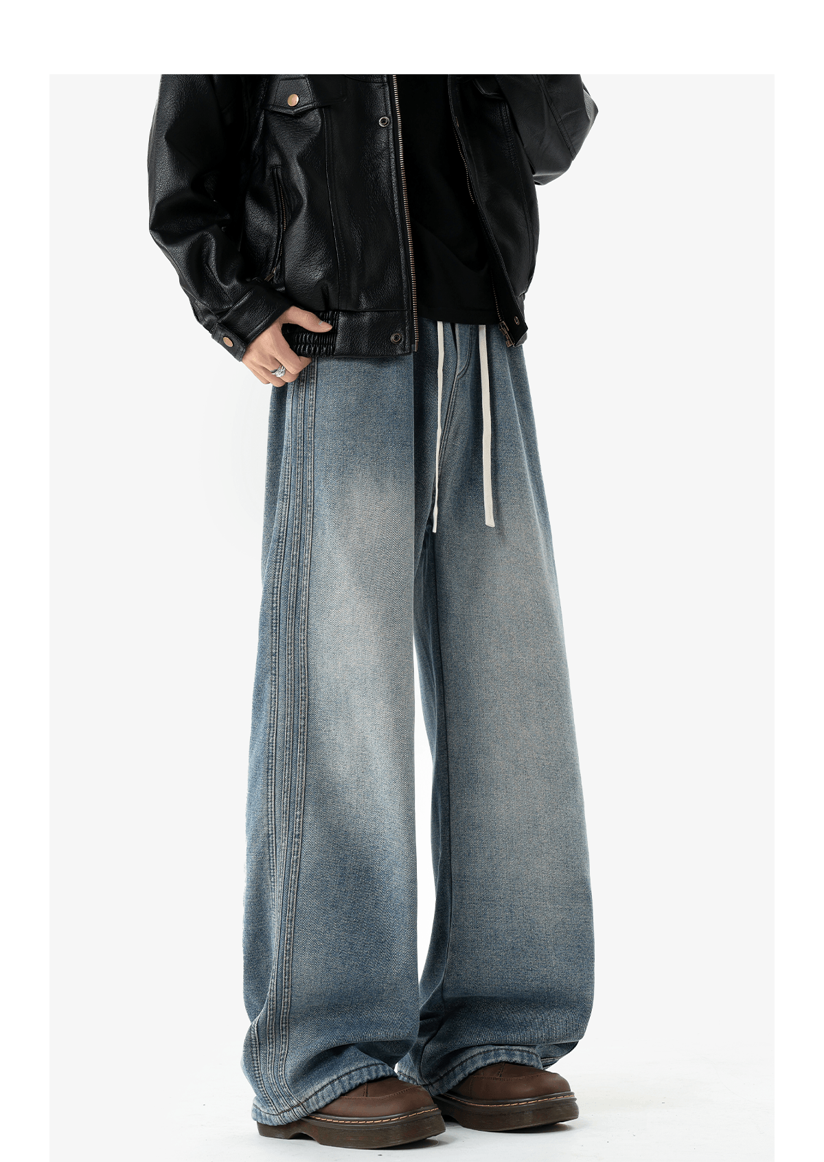 Harbor Fade Triple-Stitch Wide-Leg Jeans