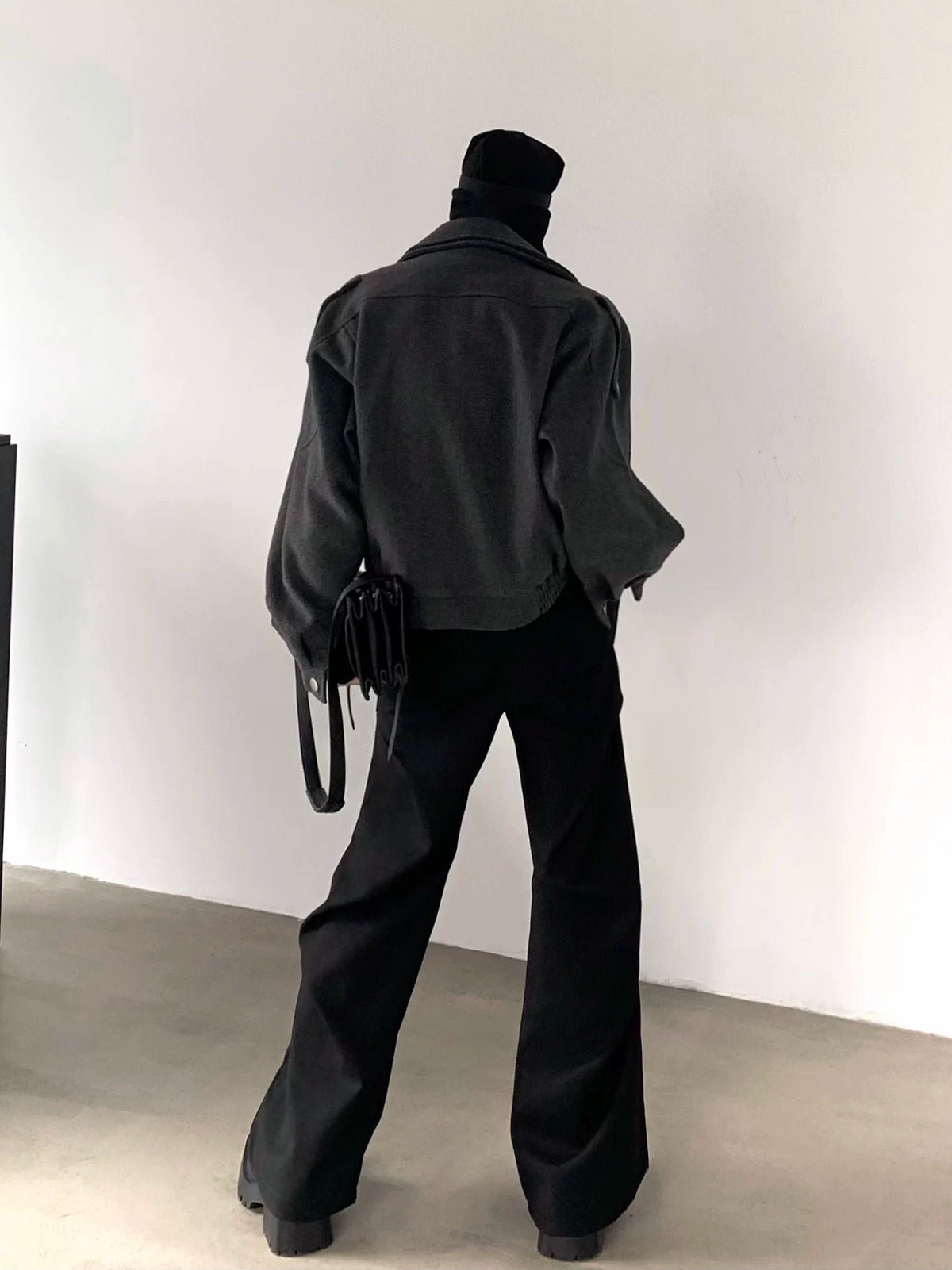 Asymmetric Zip Wool Moto Jacket