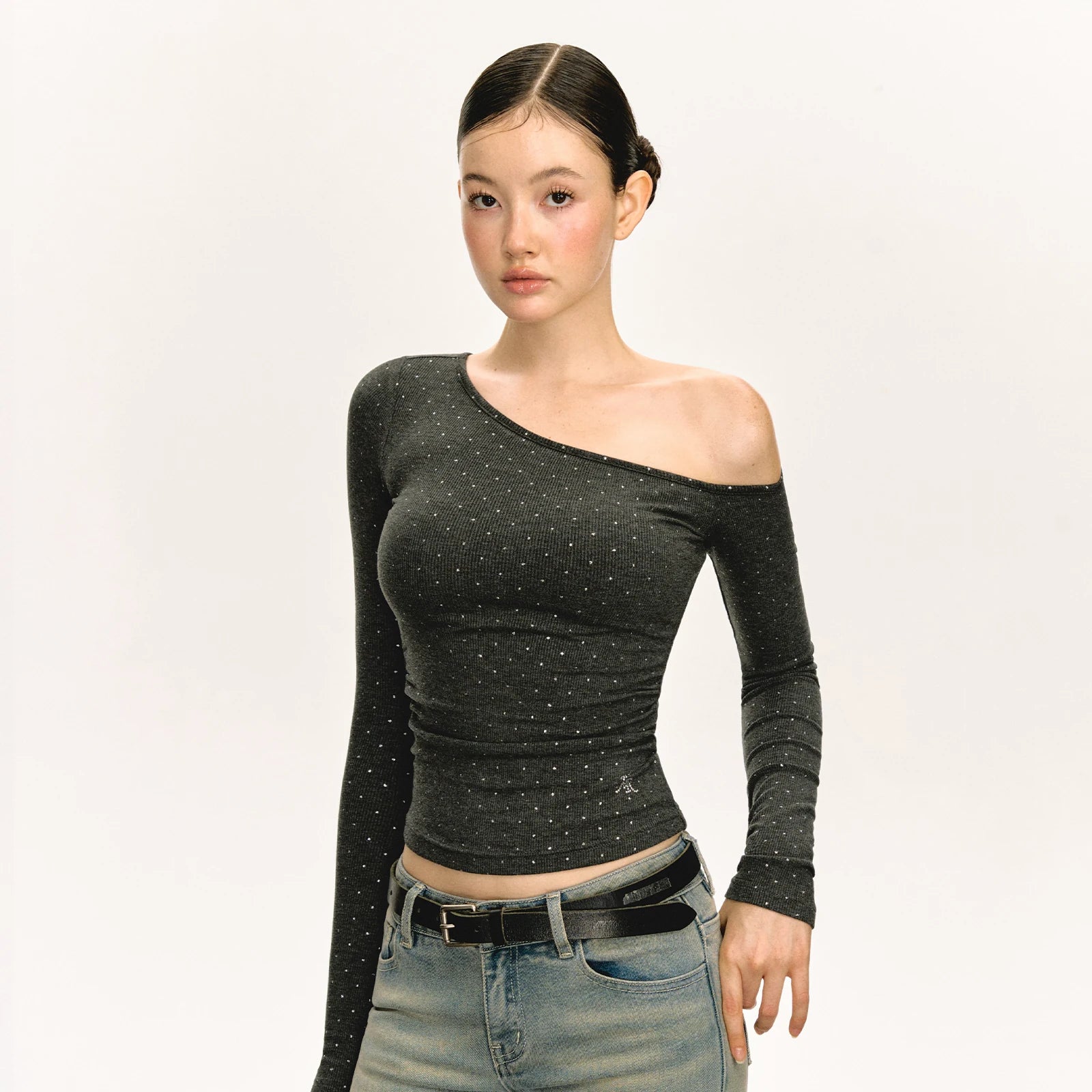 Off-Shoulder Ruched Long-Sleeve Top