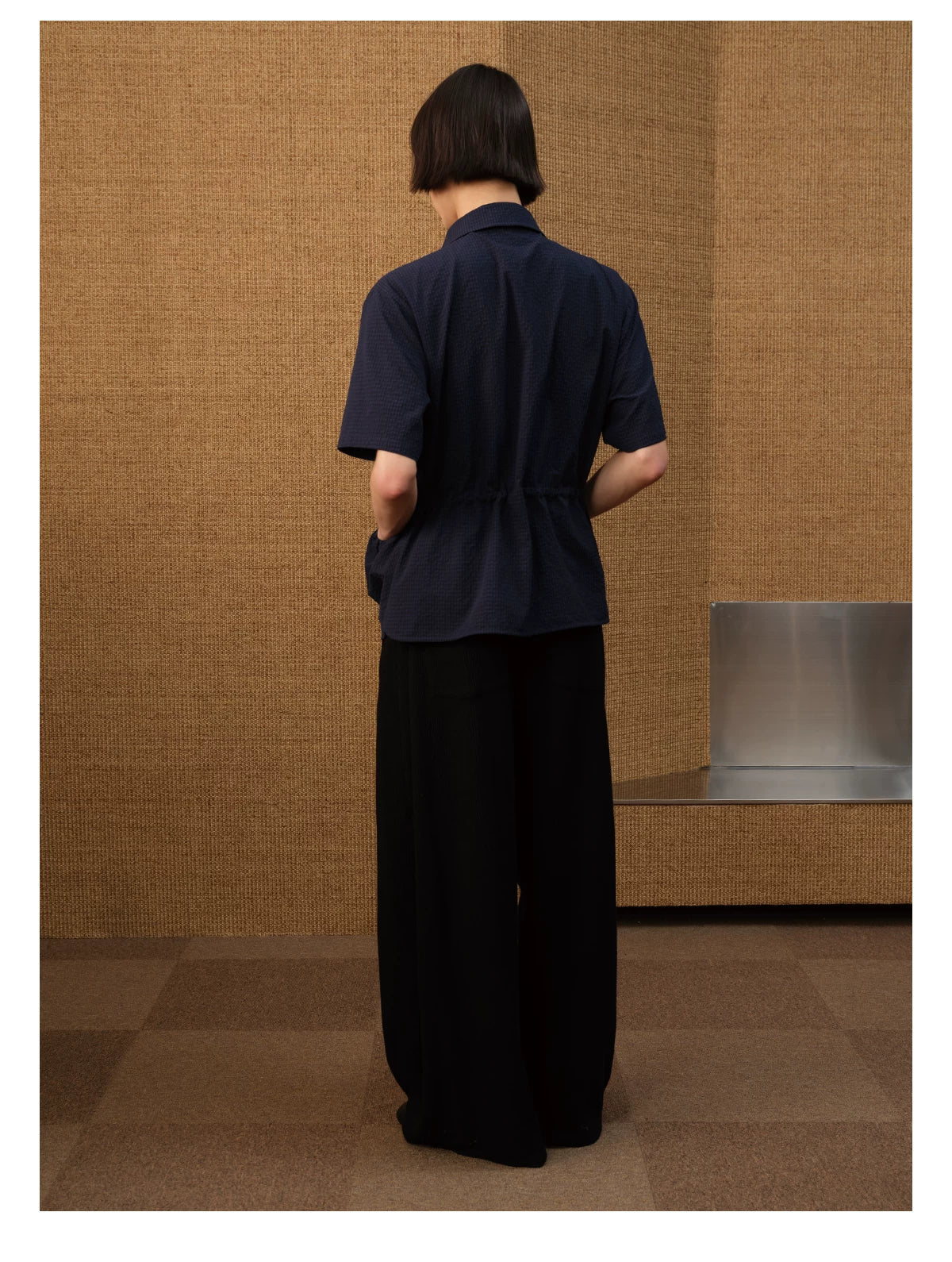 Textured Front Patch Pockets Short-Sleeve Shirt