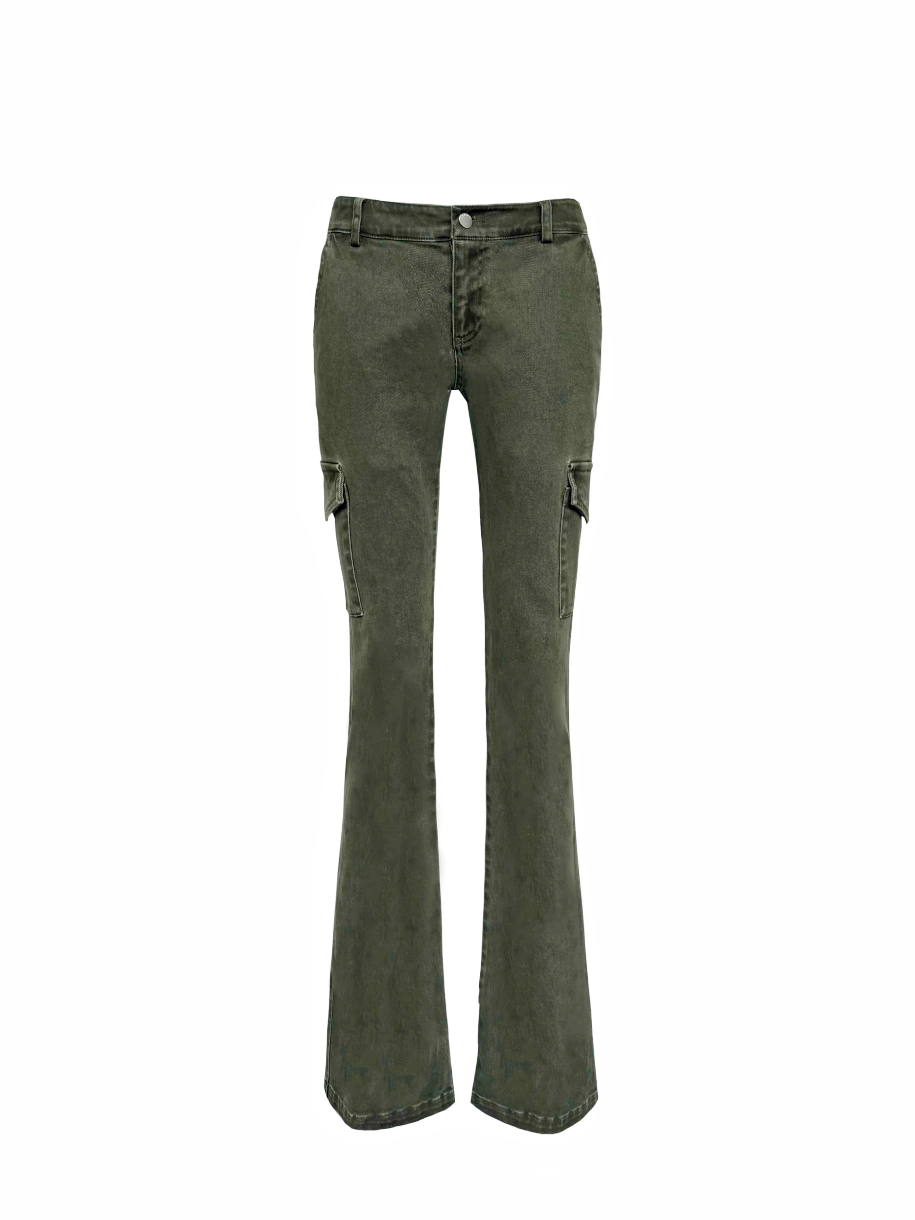 Retro Low-Waist Slight Flare Cargo Pants