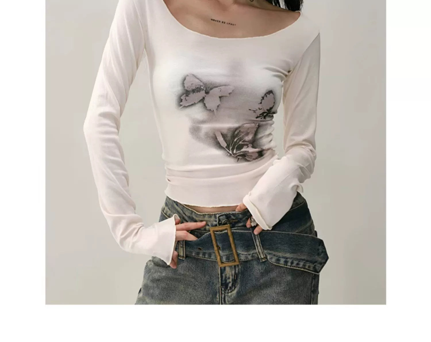 Retro Butterfly Tie-dye Print Long Sleeve T-shirt