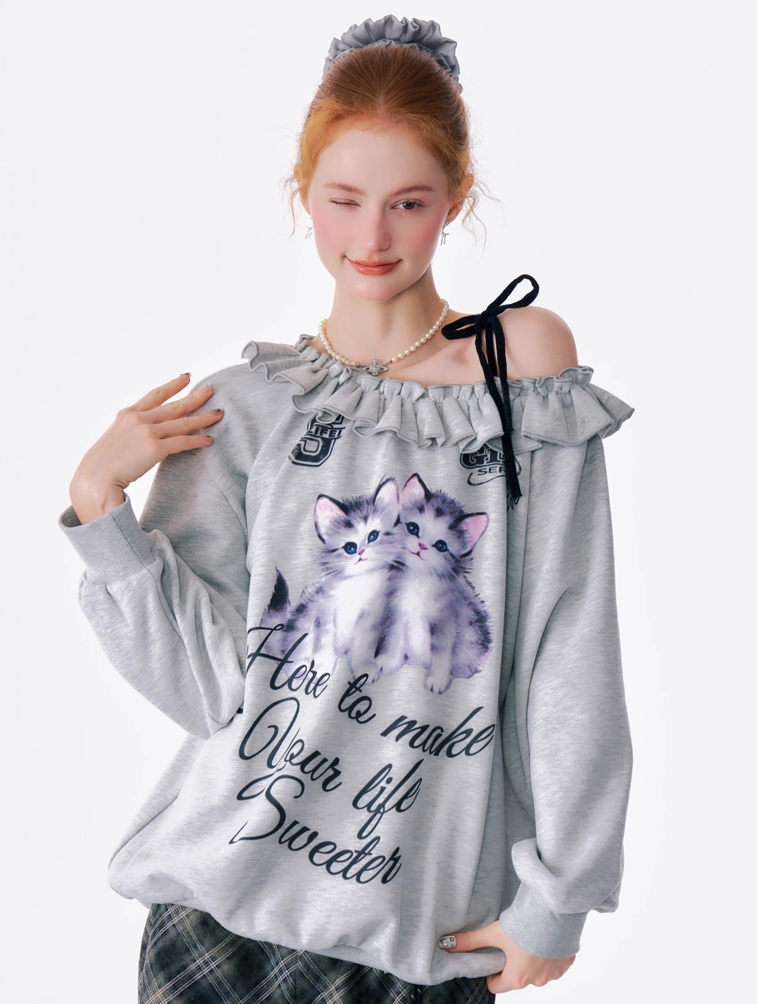 Sweet Kitten Ruffle Sweatshirt