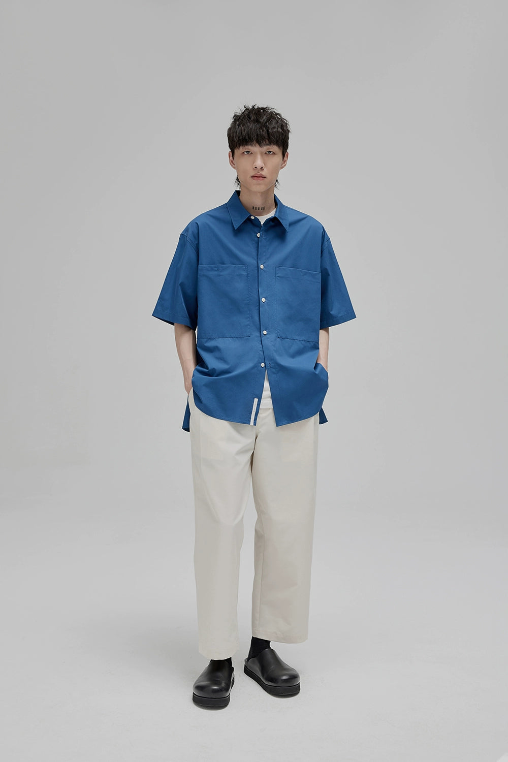 Square Collar Patch Pocket Short Sleeve Shirt