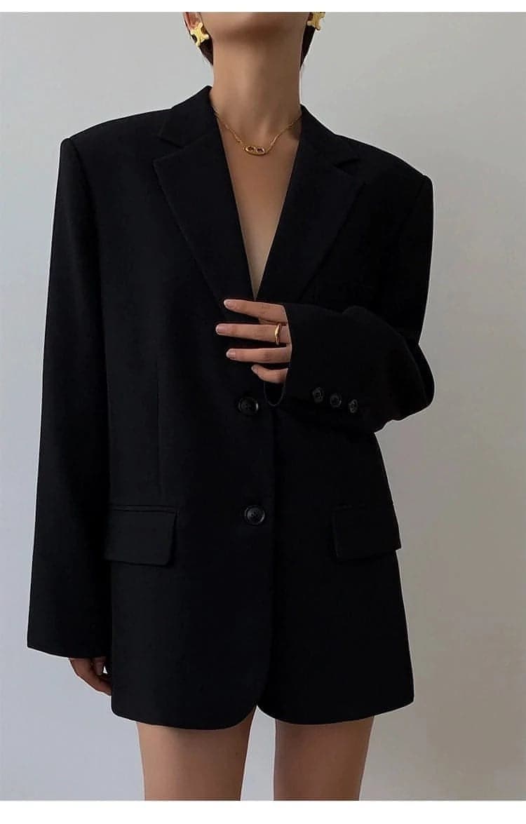 Autumn Collection - Black Loose-Fit Korean Style Blazer - chiclara