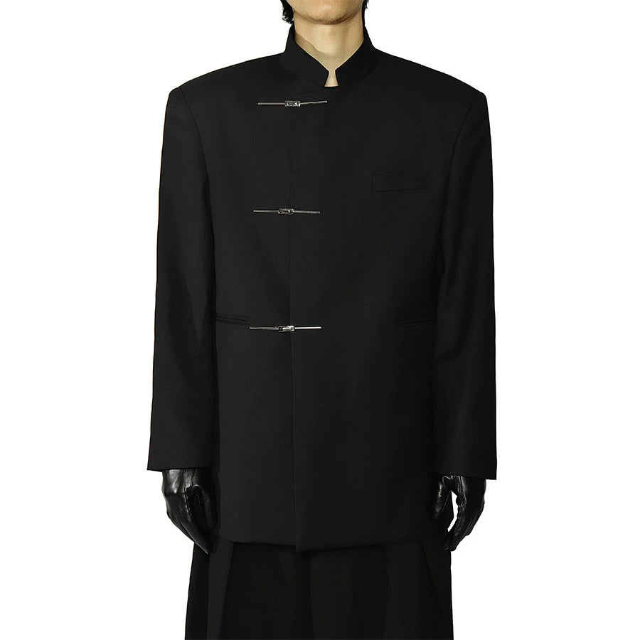 Mandarin Collar Metal Clasp Blazer