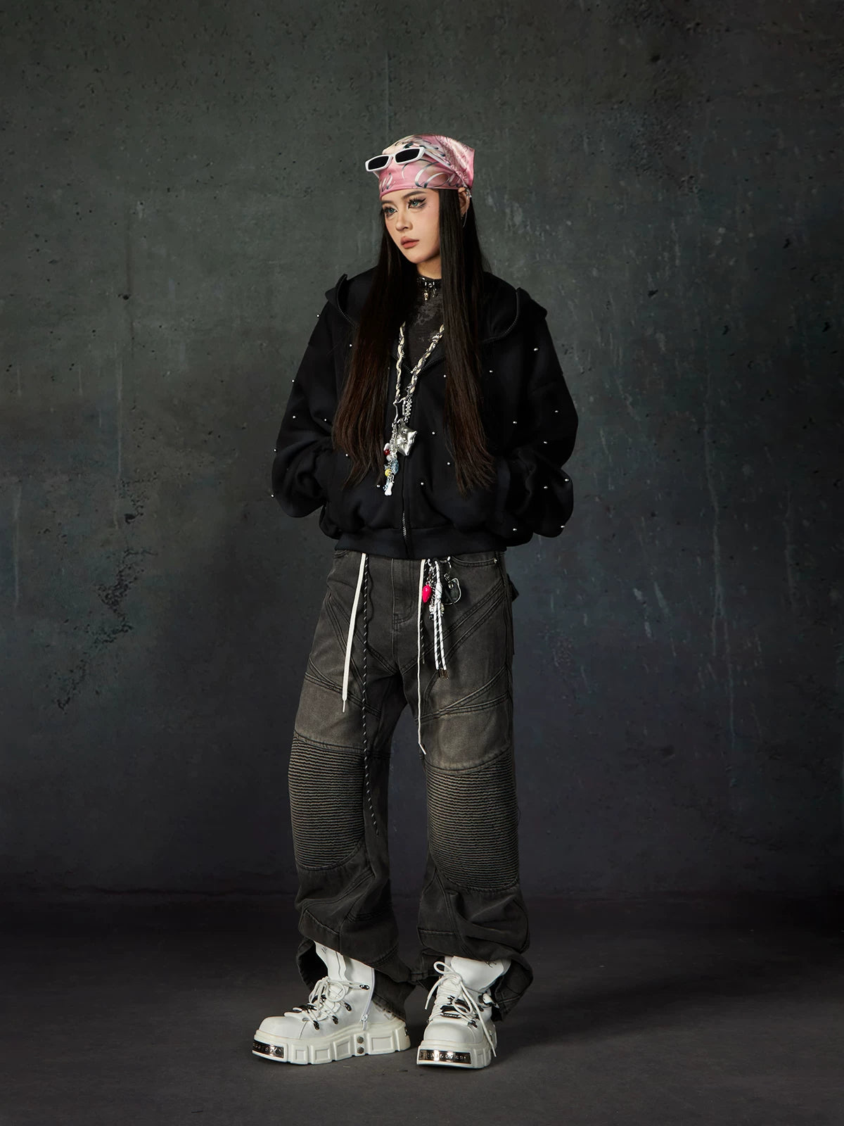 Nebula Drift Studded Zip Hoodie
