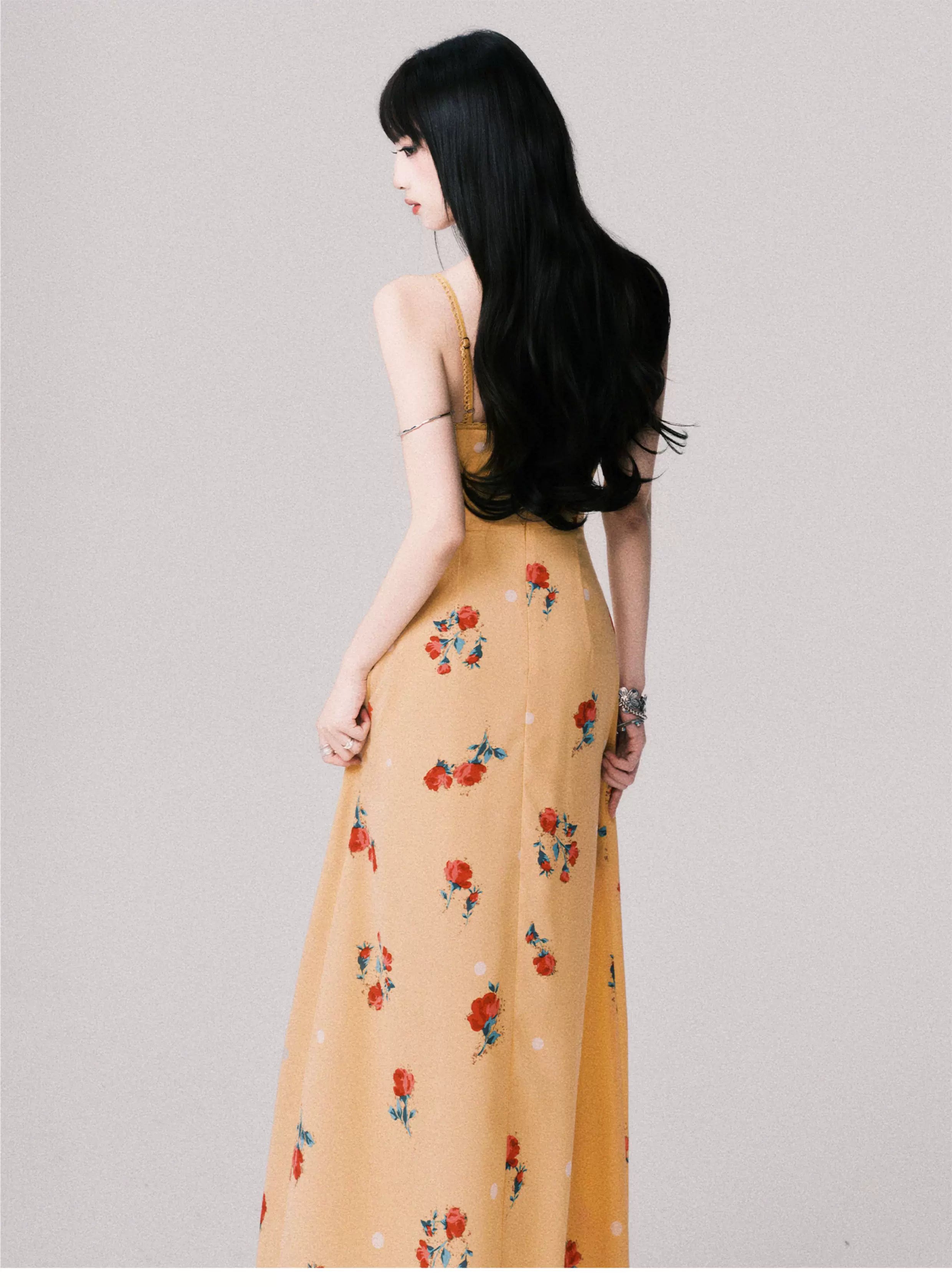 Apricot Blossom Balcony Maxi Dress