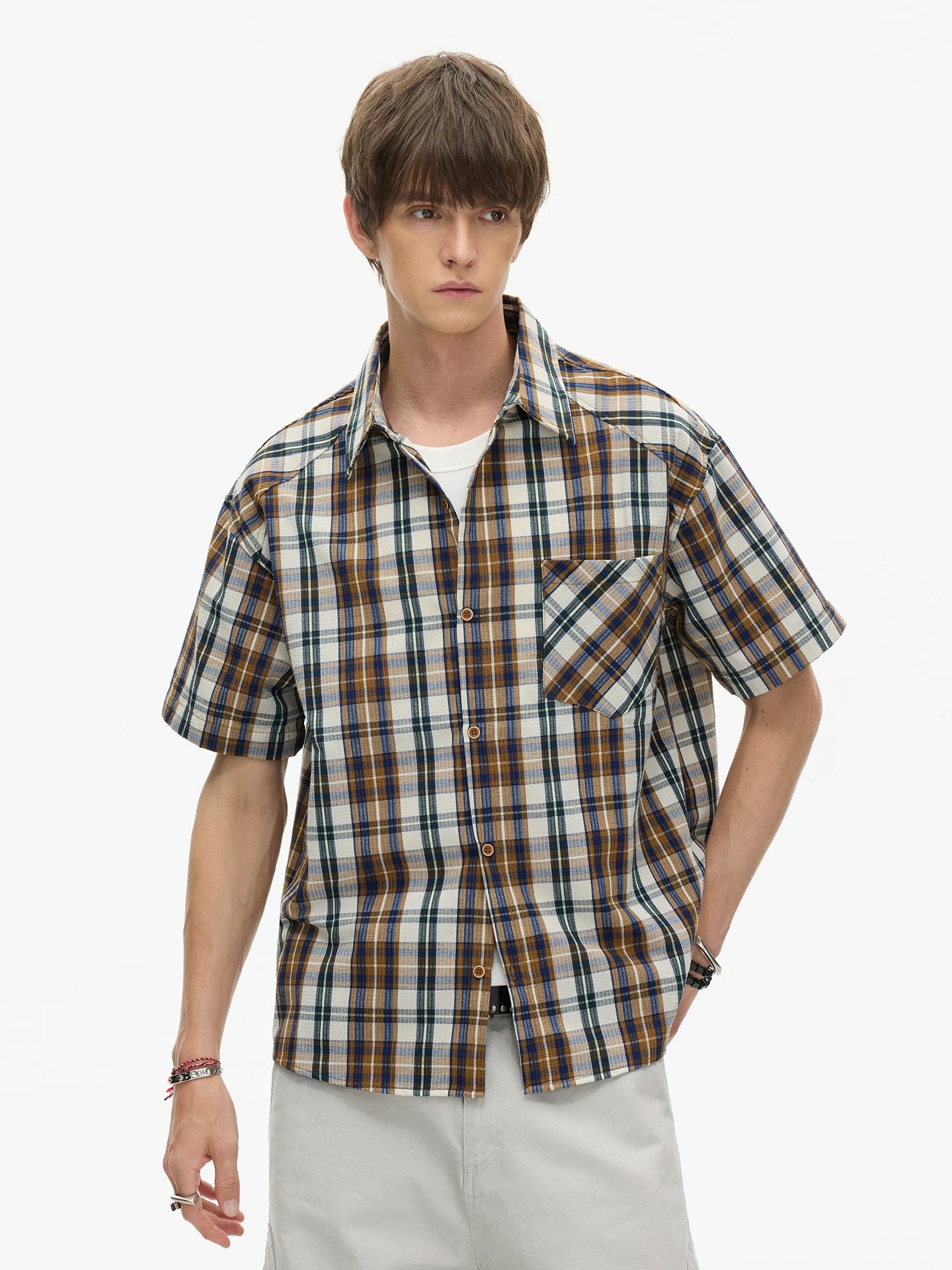 Rust Check Boxy Plaid Shirt