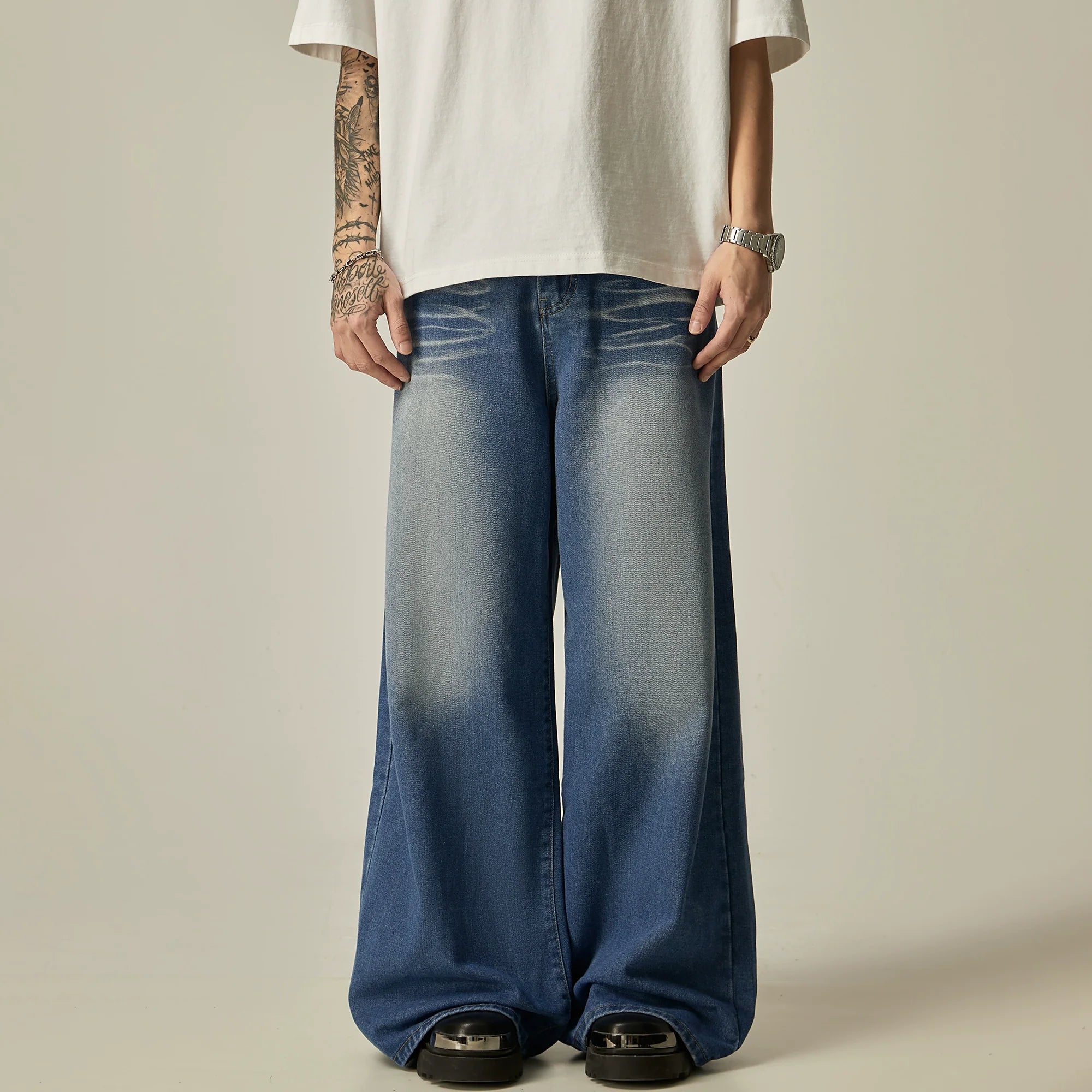 Ombre Fade Ultra-Wide Leg Vintage Denim Jeans