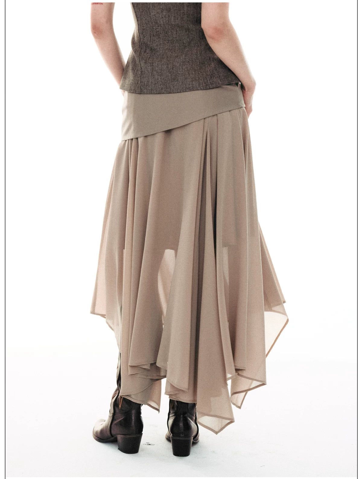 Desert Veil Asymmetric Pleated Midi Skirt