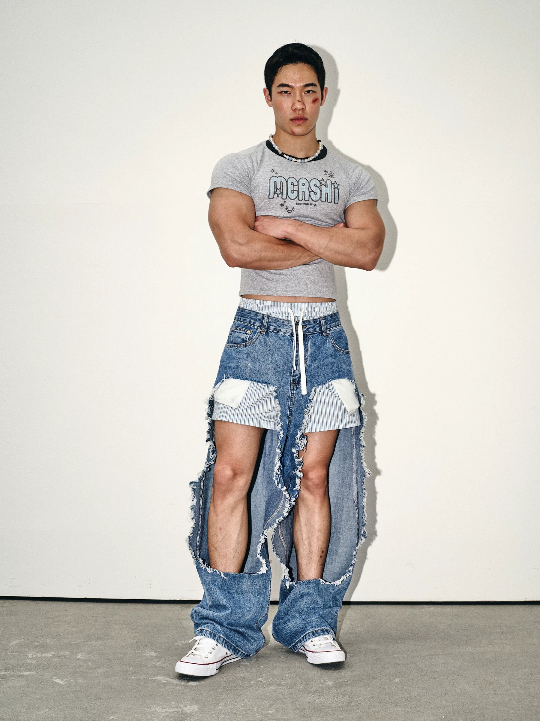 Extreme Cutout Layered Panel Denim Pants