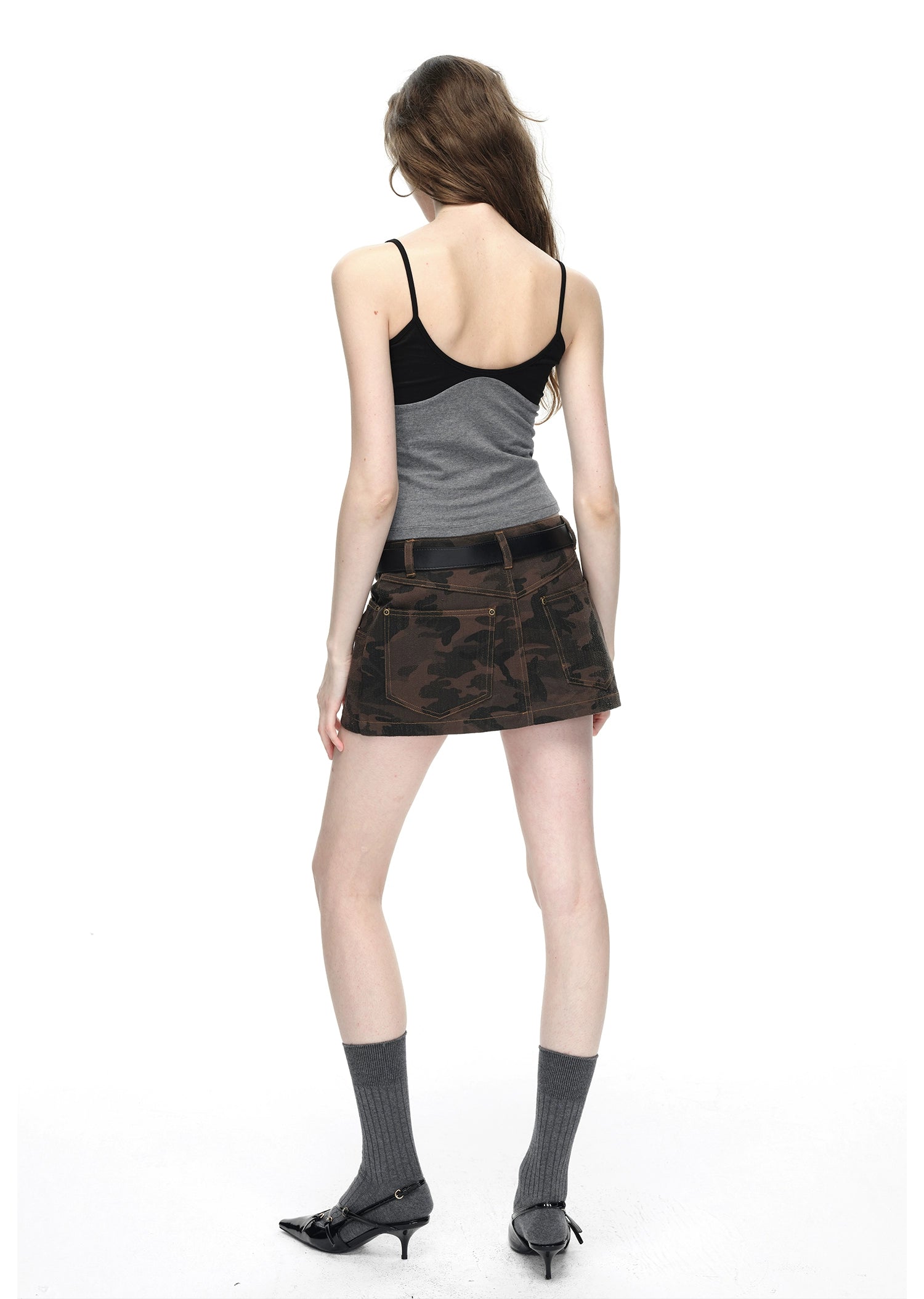 Black and Grey Spliced Camisole Top