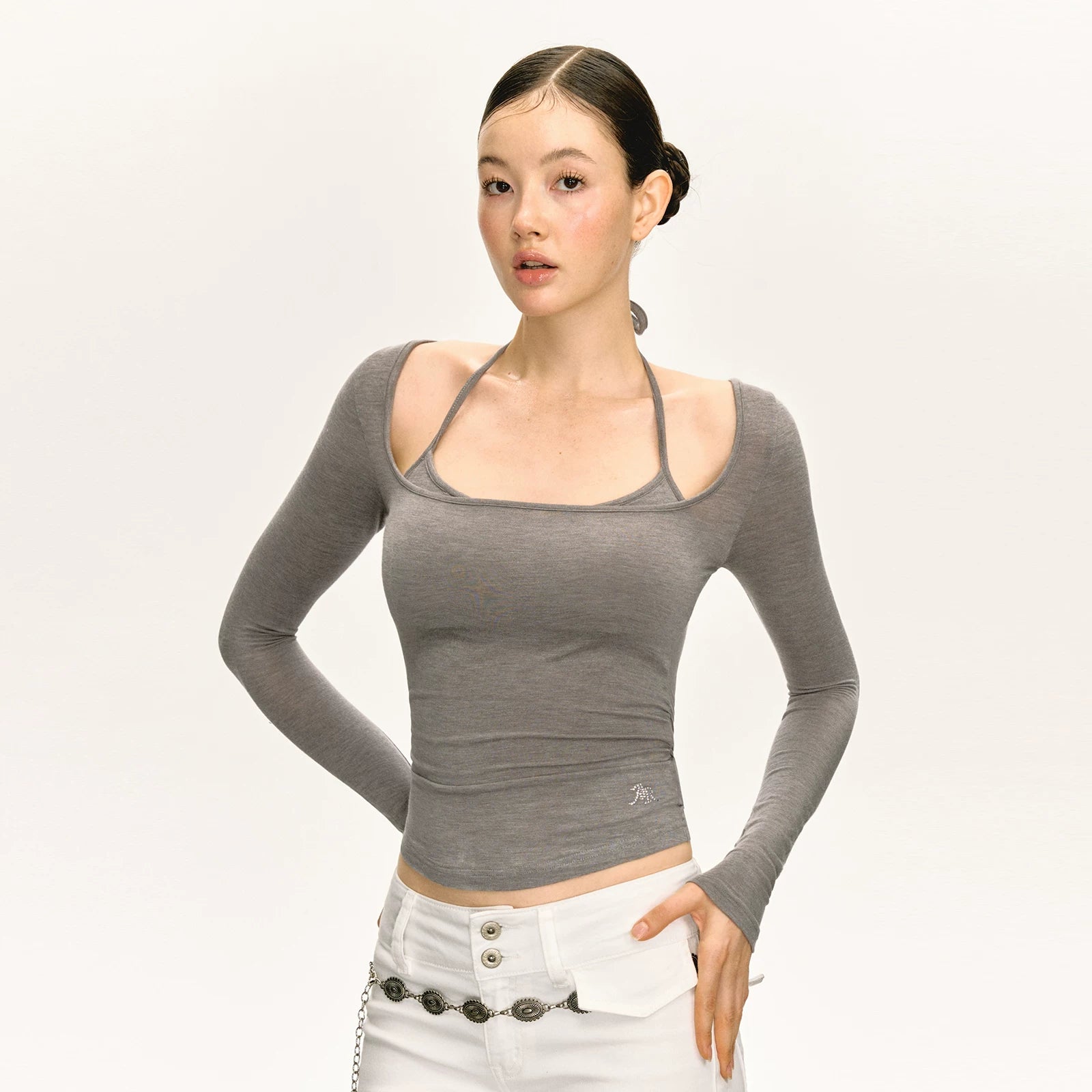 Double Strap Scoop Neck Fitted Top