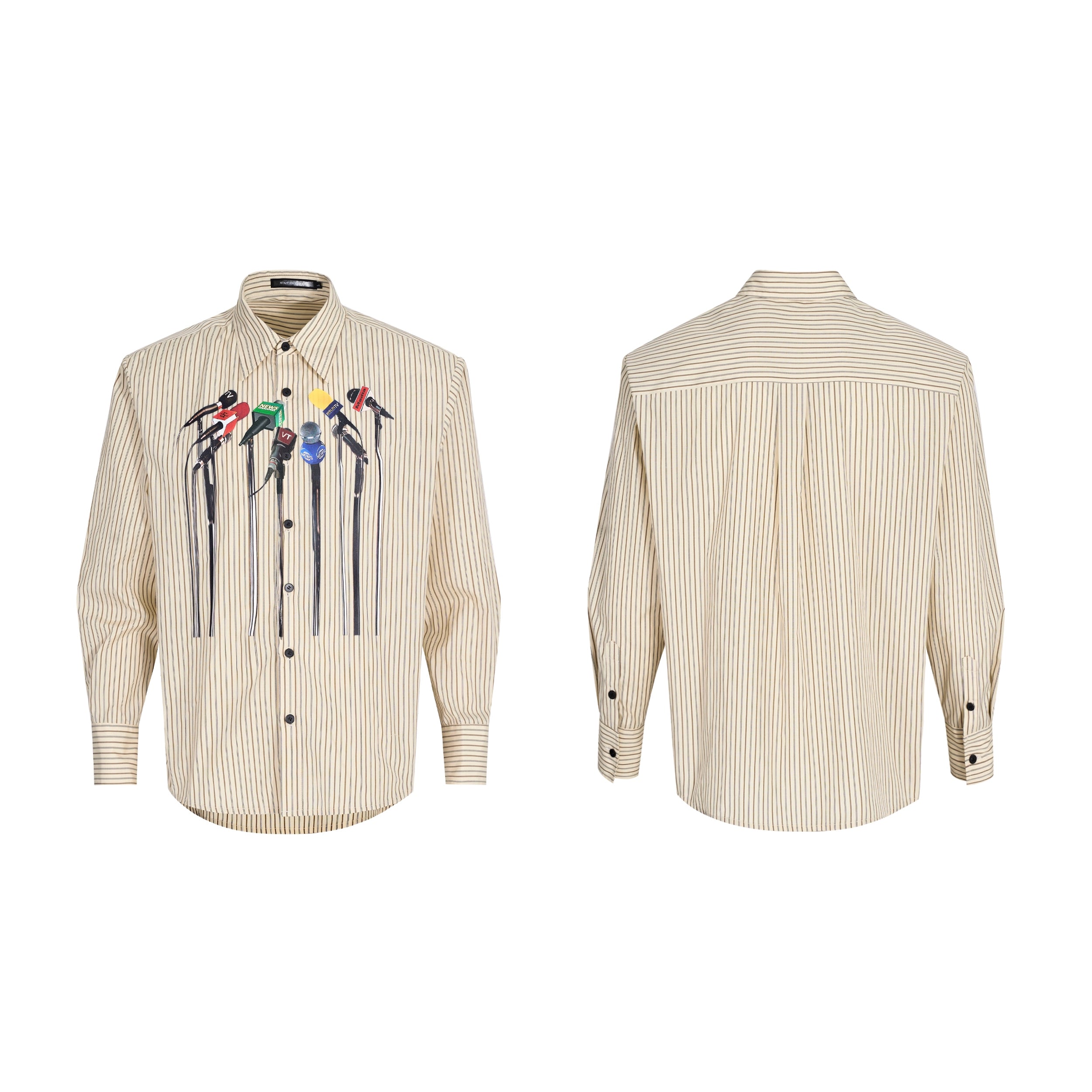 Microphone Print Striped Shirt