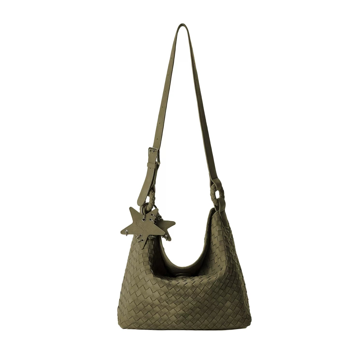 Suede Braided Star Shoulder Bag - Olive Green