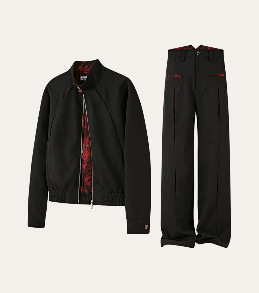 Bomber Jacket with Inner Patterned Lining and Pants Setup