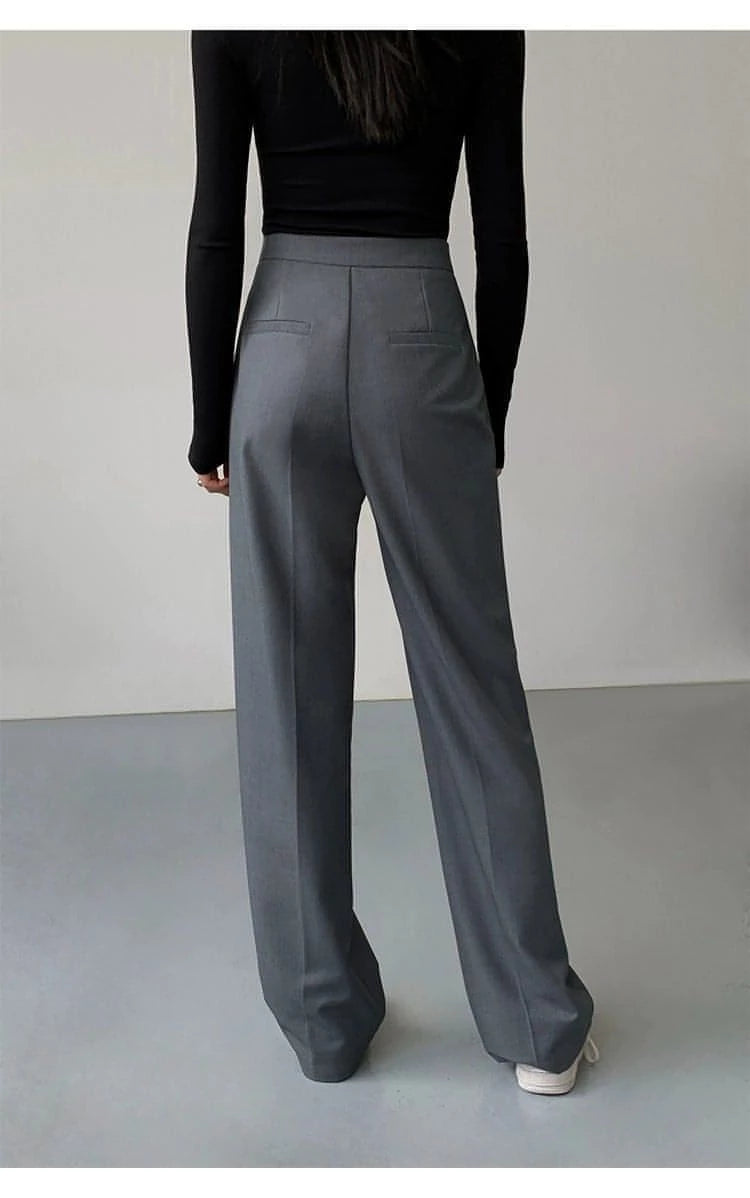 High-Waist Loose Wide-Leg Suit Trousers - chiclara