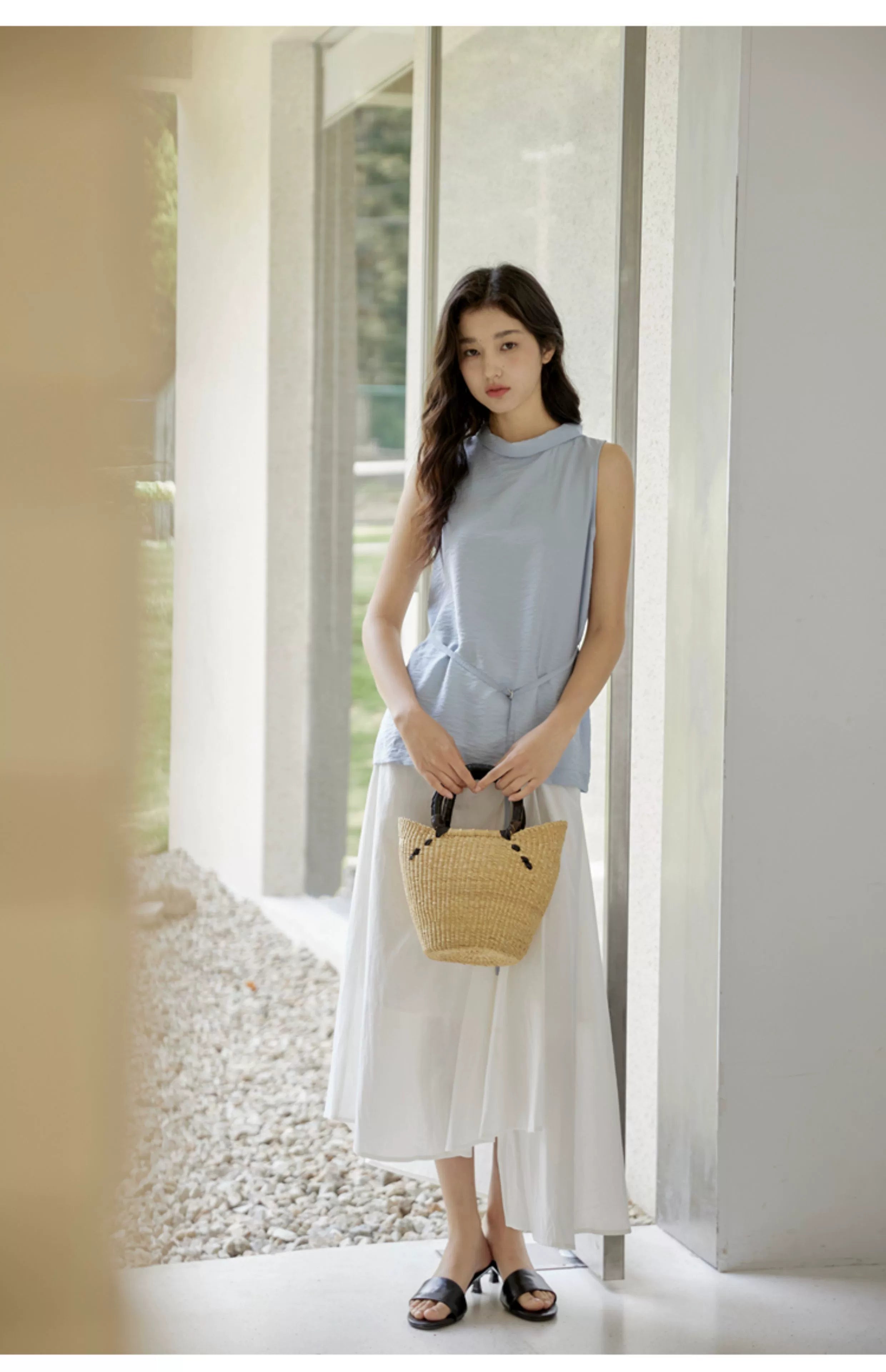 Sleeveless Light Pink Belted Top