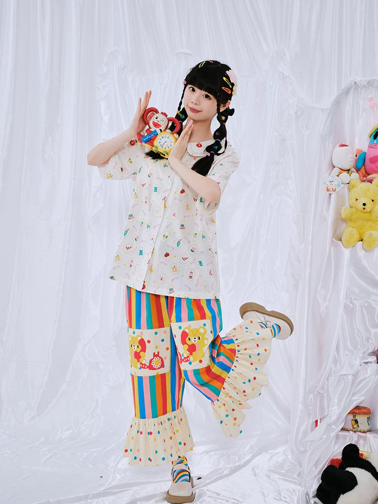 Rainbow Stripe Bear Ruffle Lounge Pants