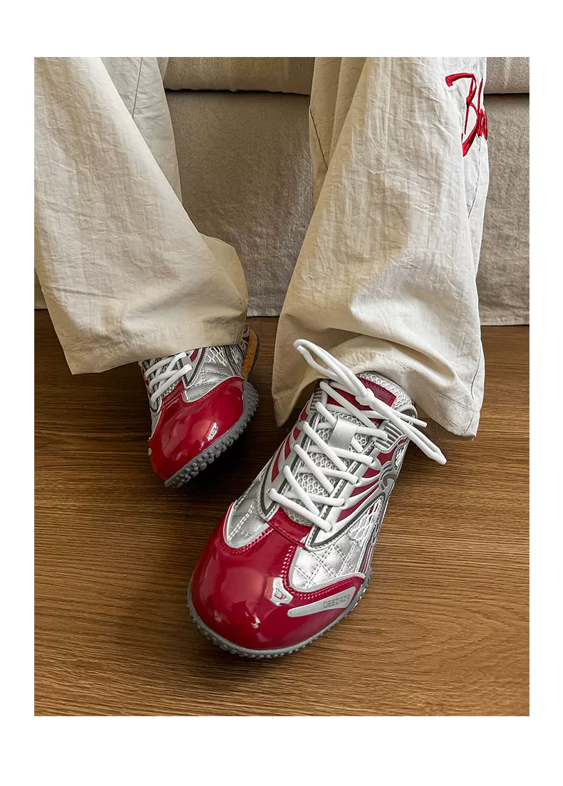 Silver Heart Mesh Retro Sneakers